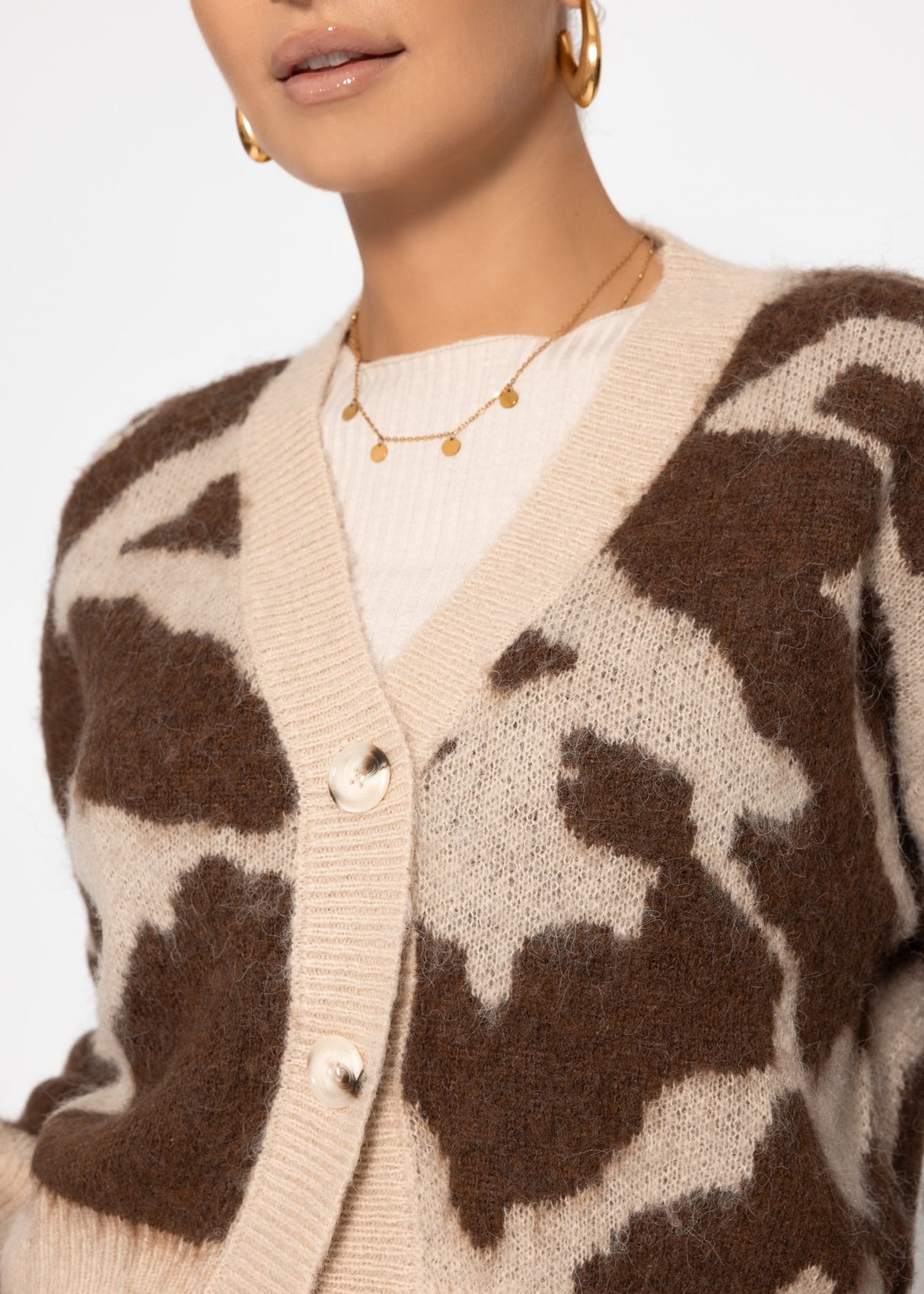 Cardigan with Animal print-beige-brown