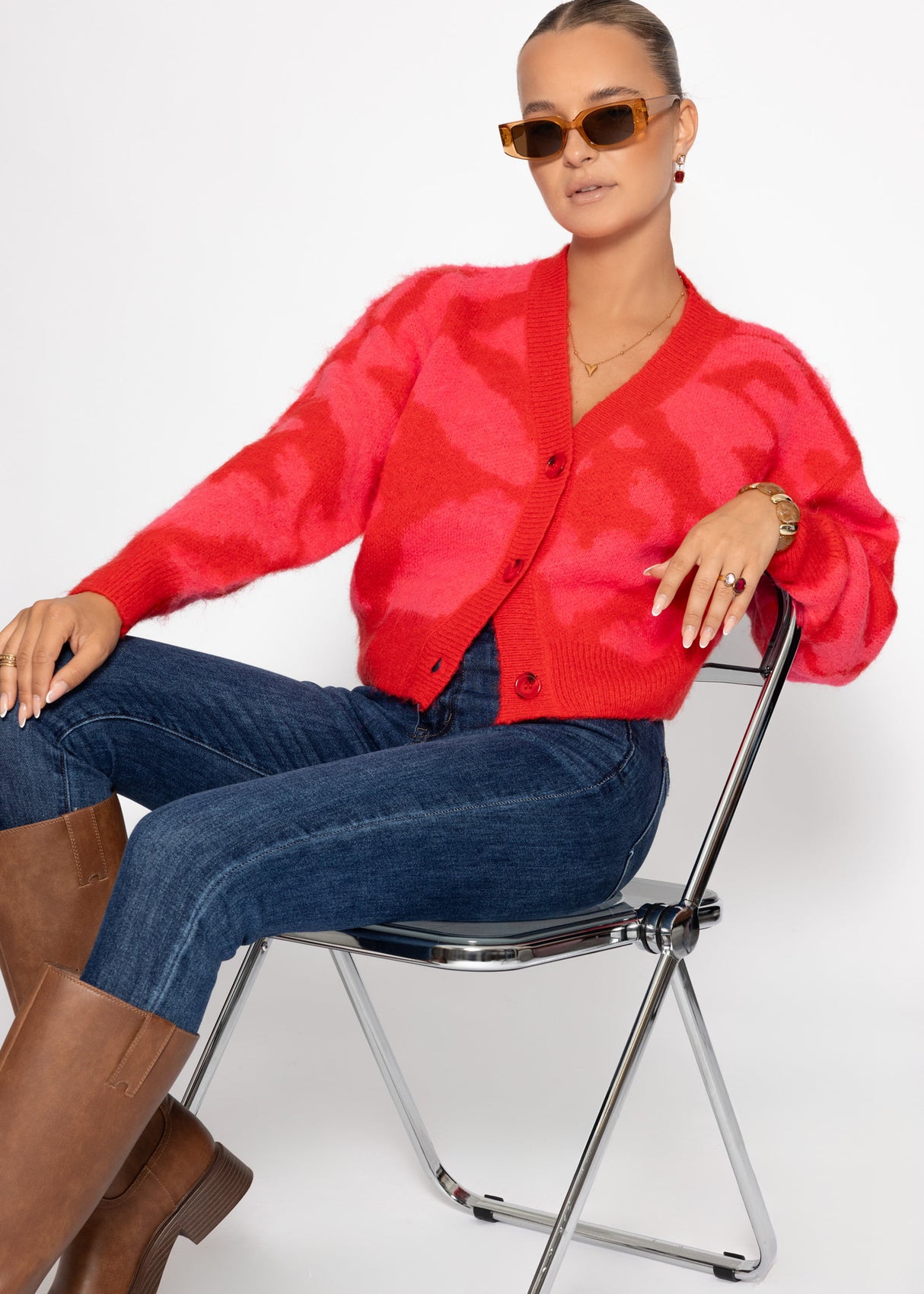 Cardigan with Animal print-pink-red