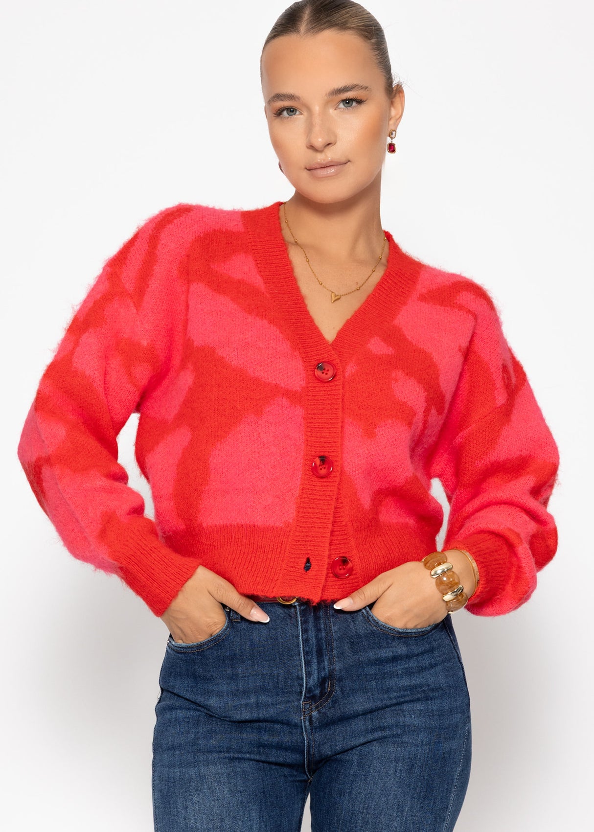 Cardigan with Animal print-pink-red