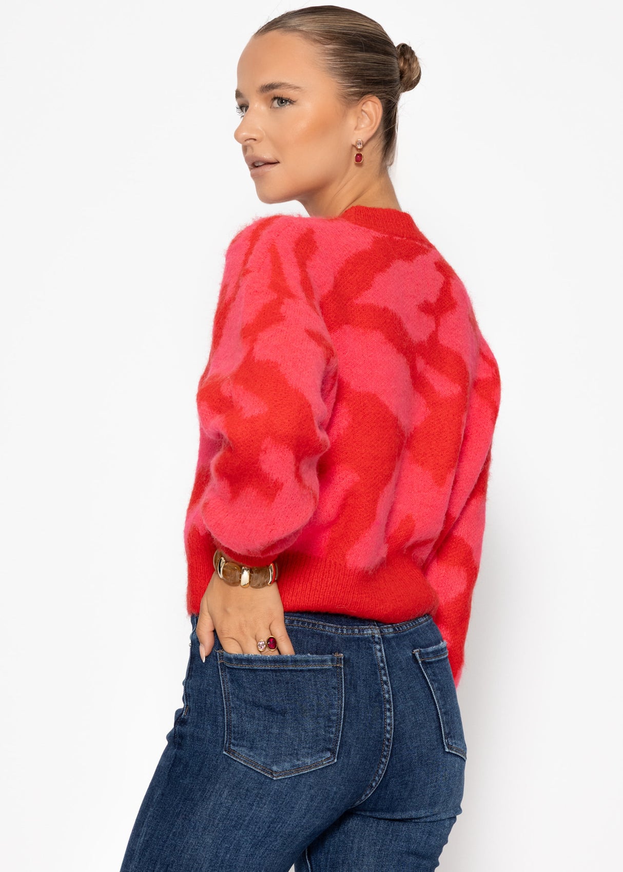 Cardigan with Animal print-pink-red