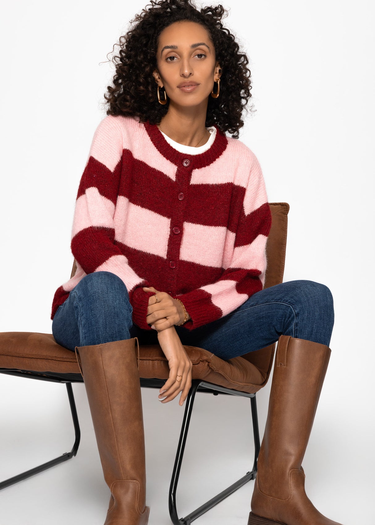 Cardigan mit Blockstreifen - burgundy