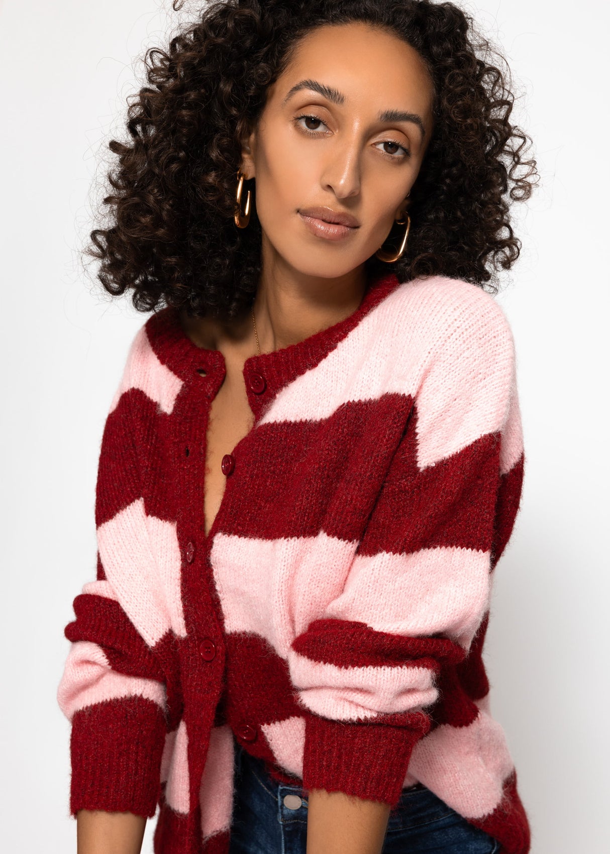 Cardigan mit Blockstreifen - burgundy