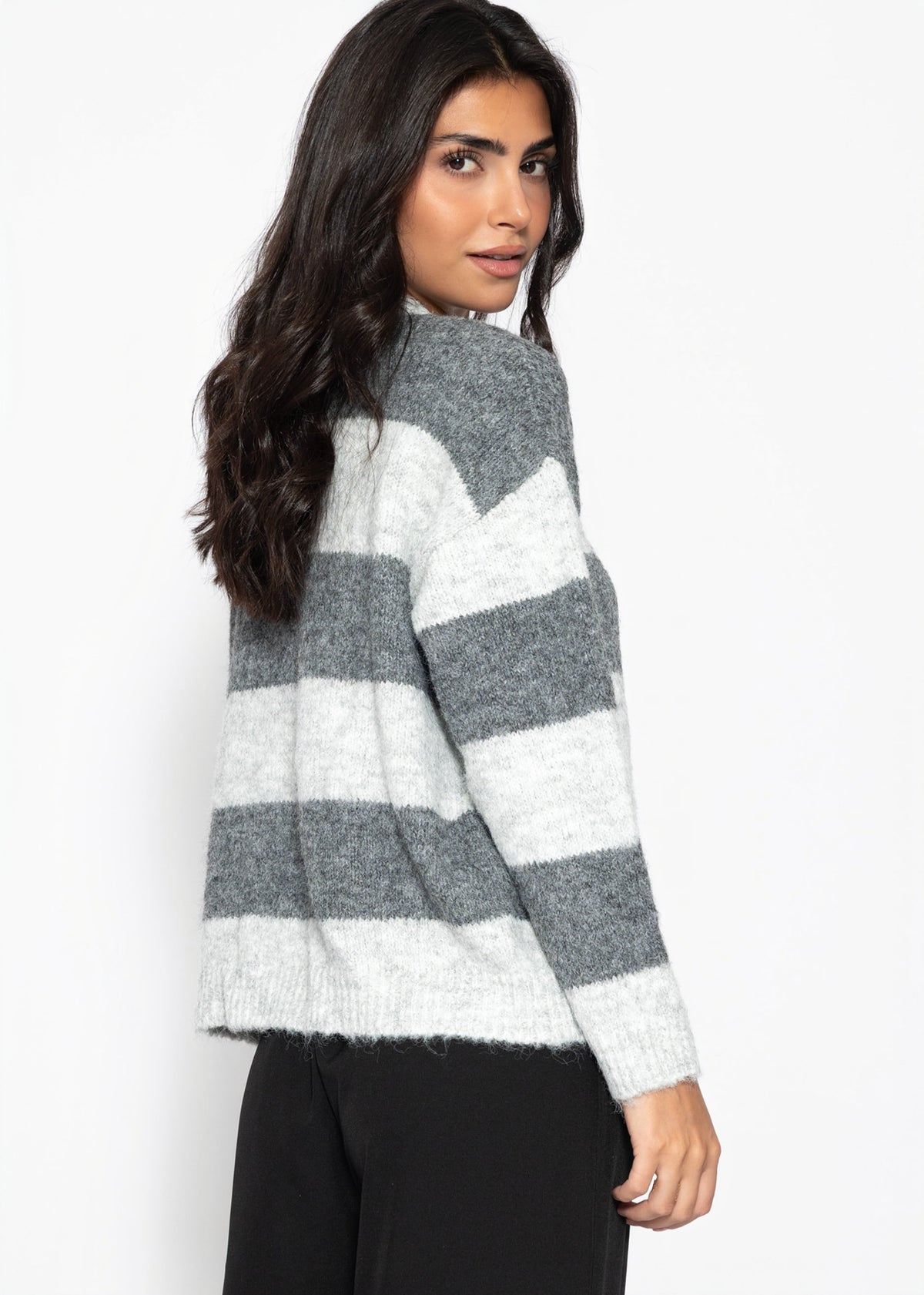 Cardigan mit Blockstreifen - grau