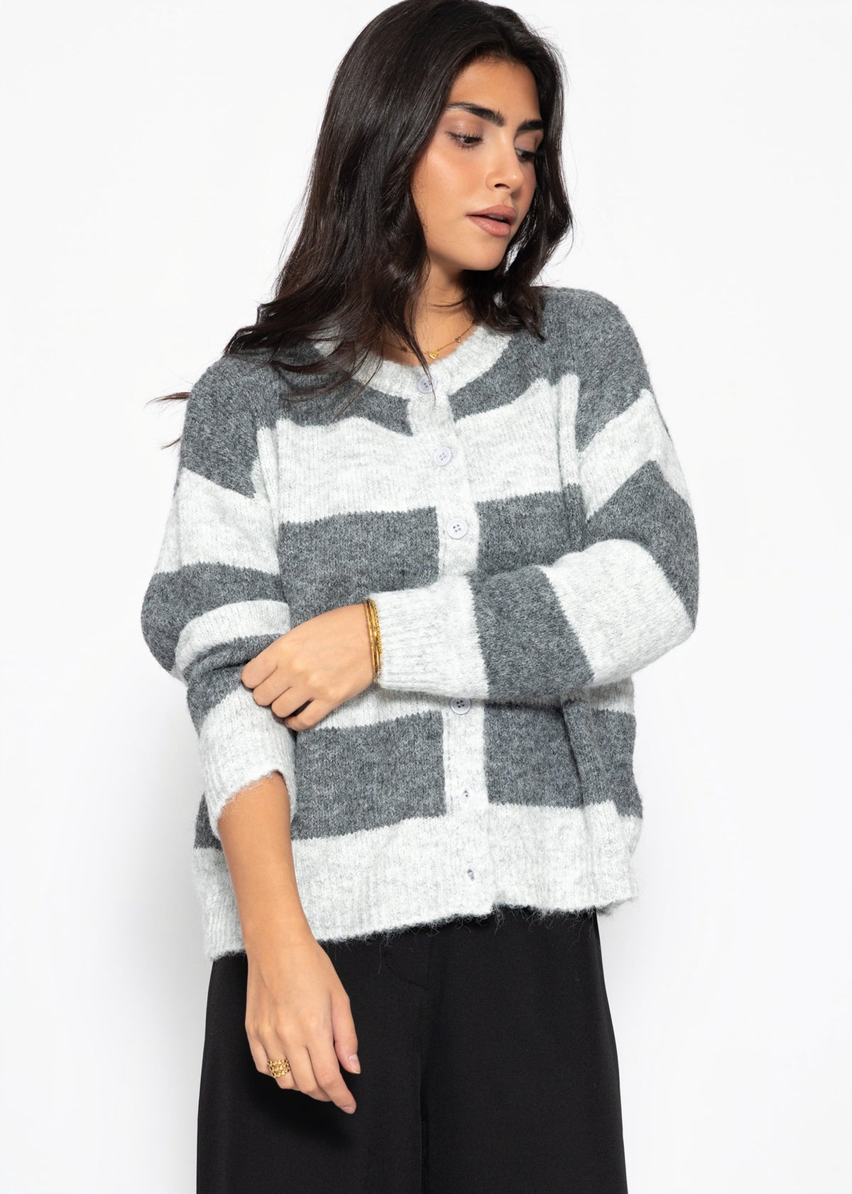 Cardigan mit Blockstreifen - grau