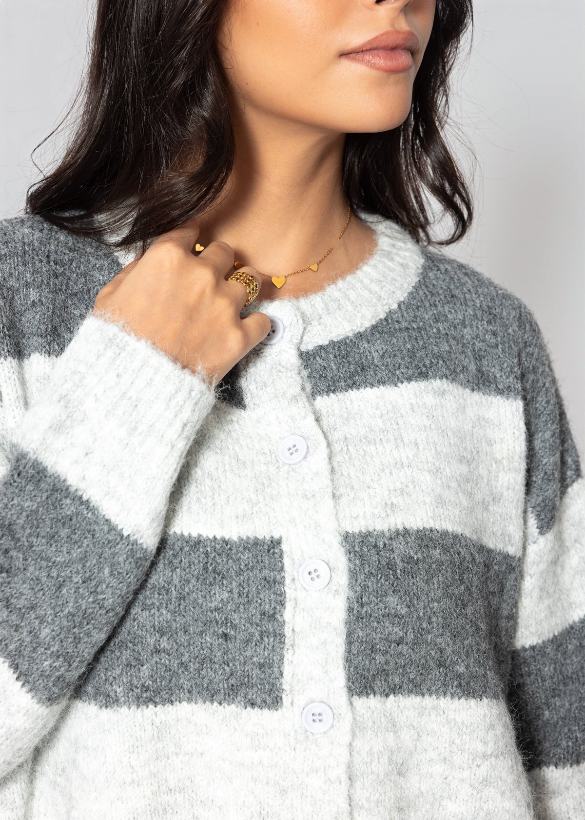 Cardigan mit Blockstreifen - grau