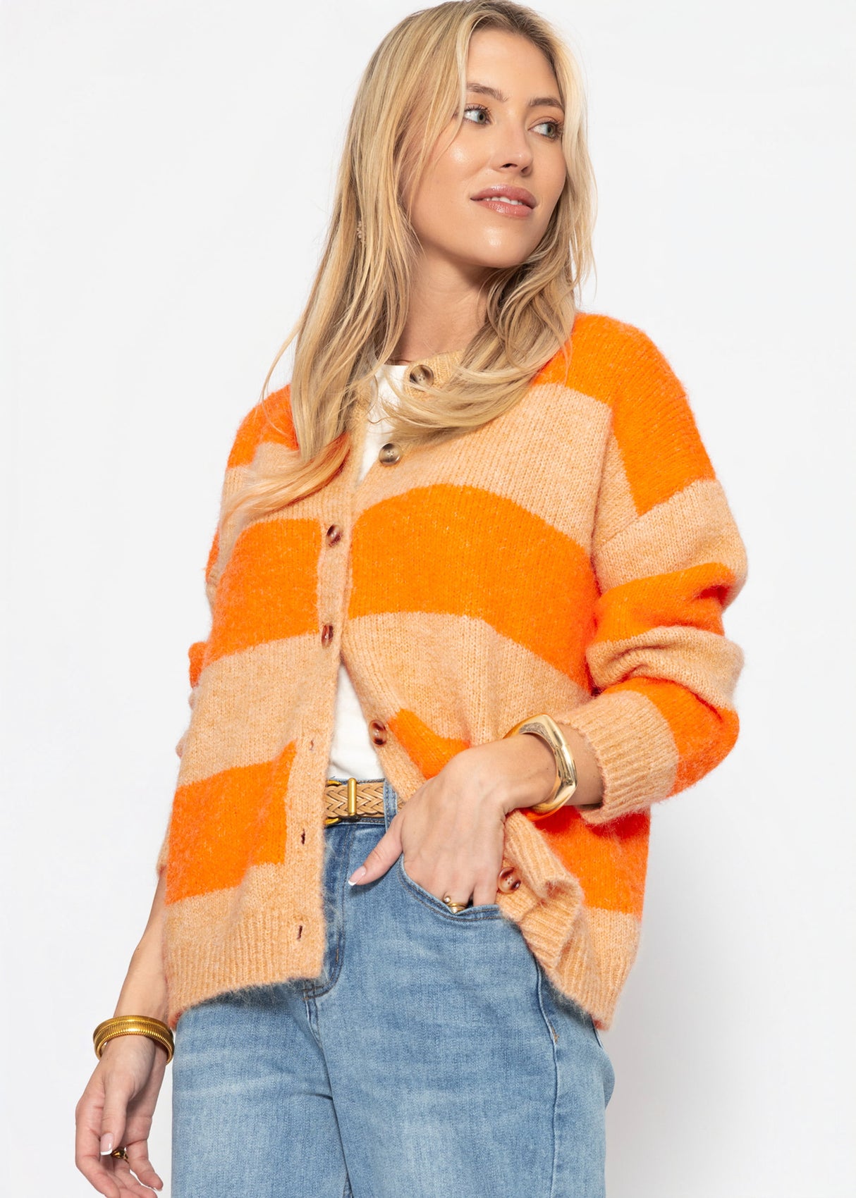 Cardigan with block stripes - orange