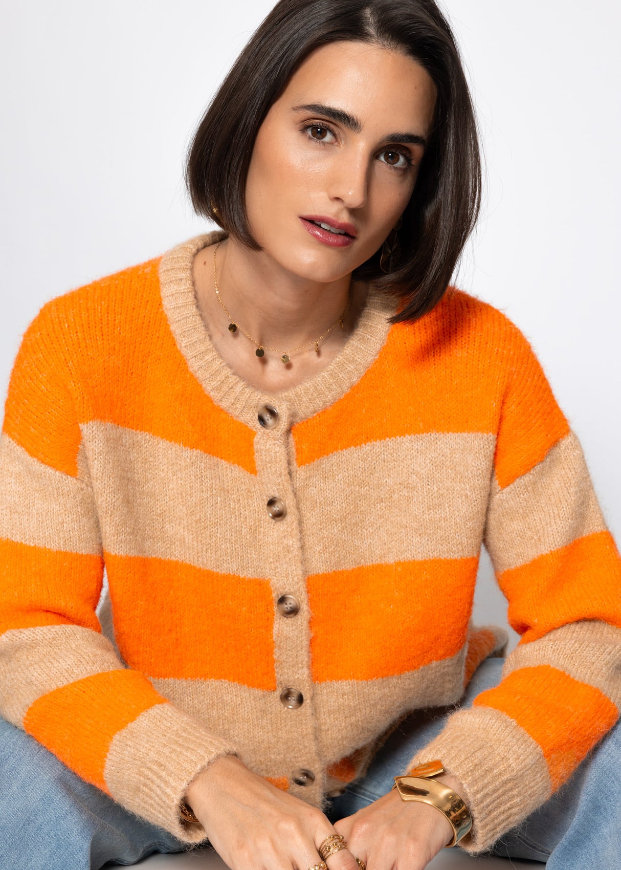 Cardigan with block stripes - orange
