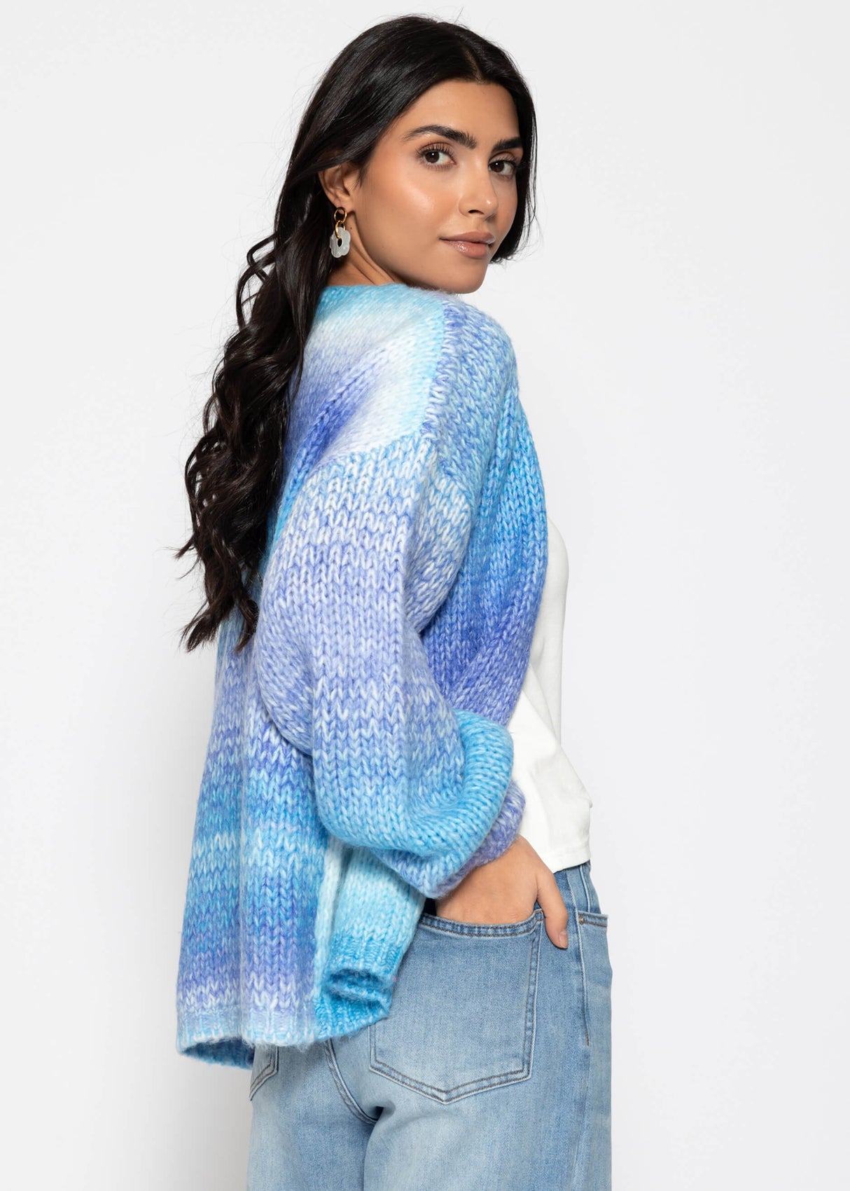 Offener Cardigan mit Farbverlauf - blau