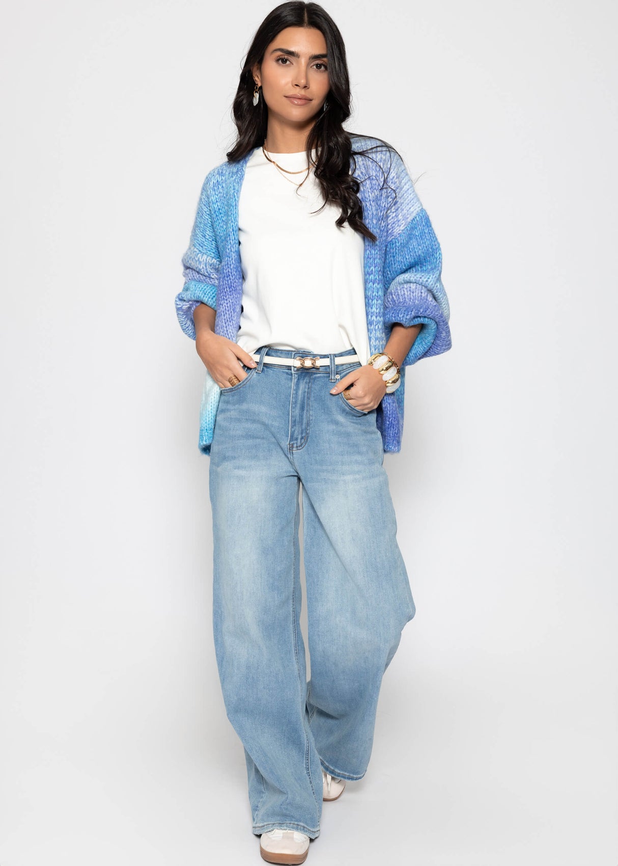 Offener Cardigan mit Farbverlauf - blau