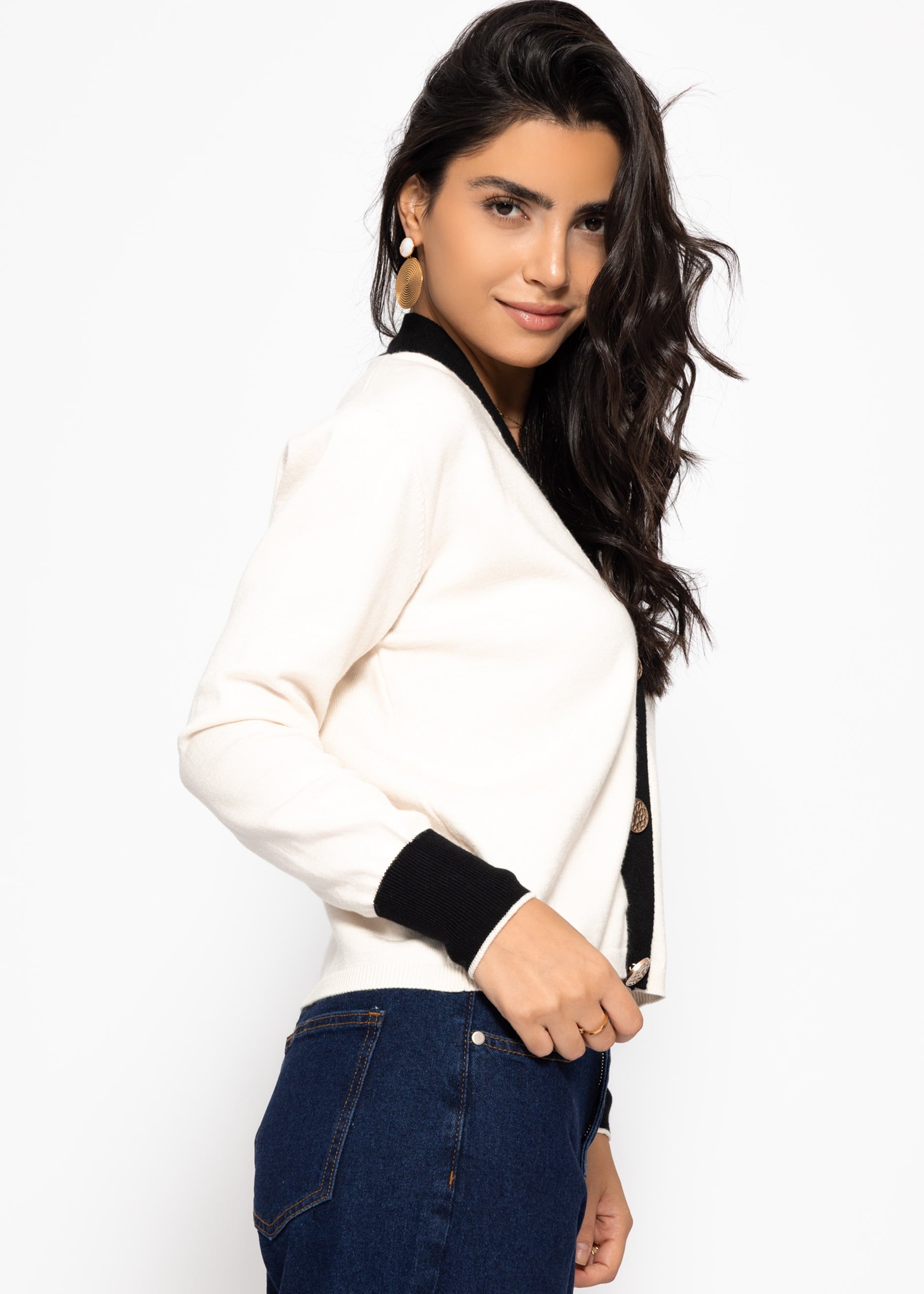 Cardigan with contrast panel - offwhite