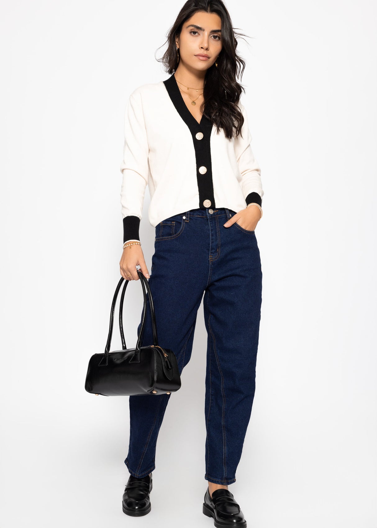 Cardigan with contrast panel - offwhite