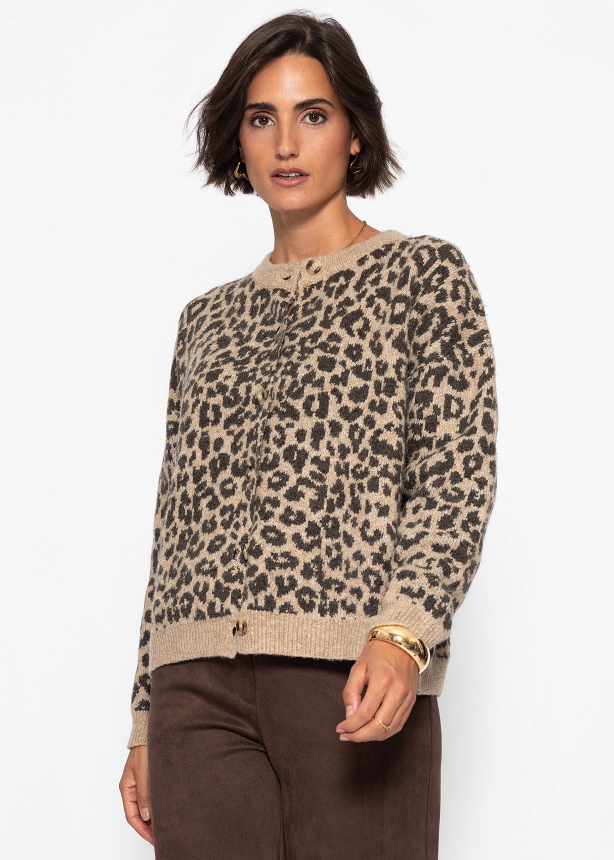 Cardigan mit Leo-Muster - beige