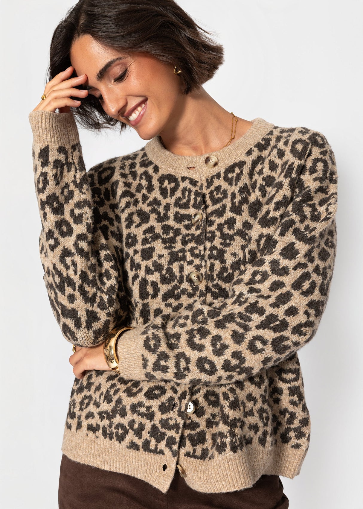 Cardigan mit Leo-Muster - beige