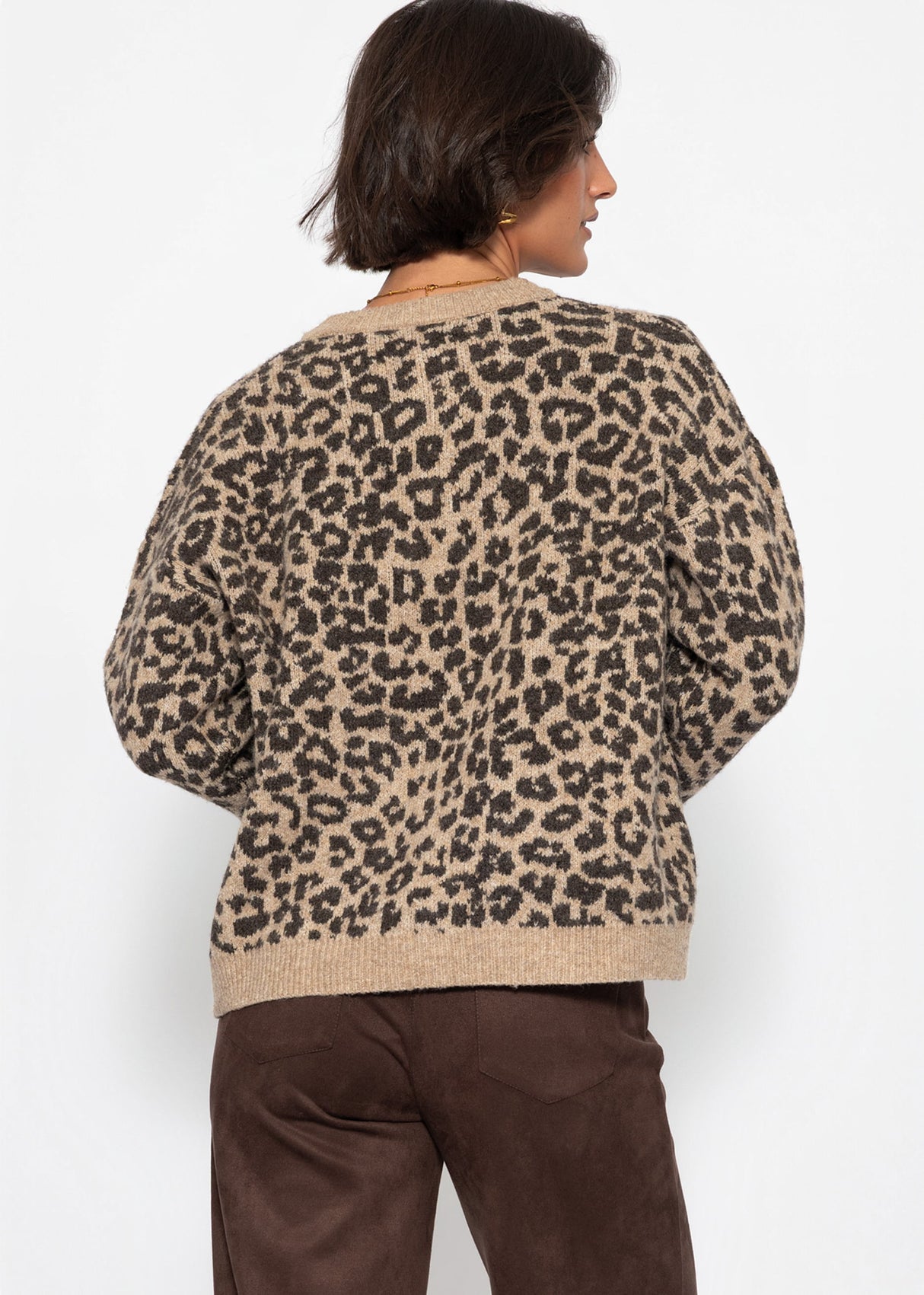 Cardigan mit Leo-Muster - beige