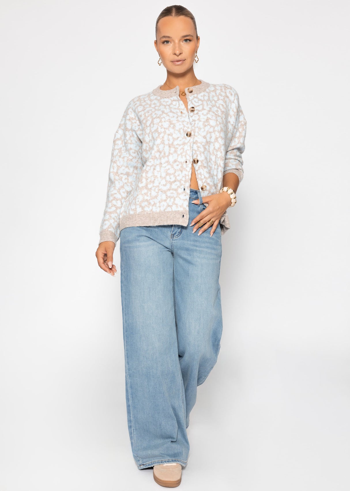 Cardigan mit Leo-Muster - hellblau