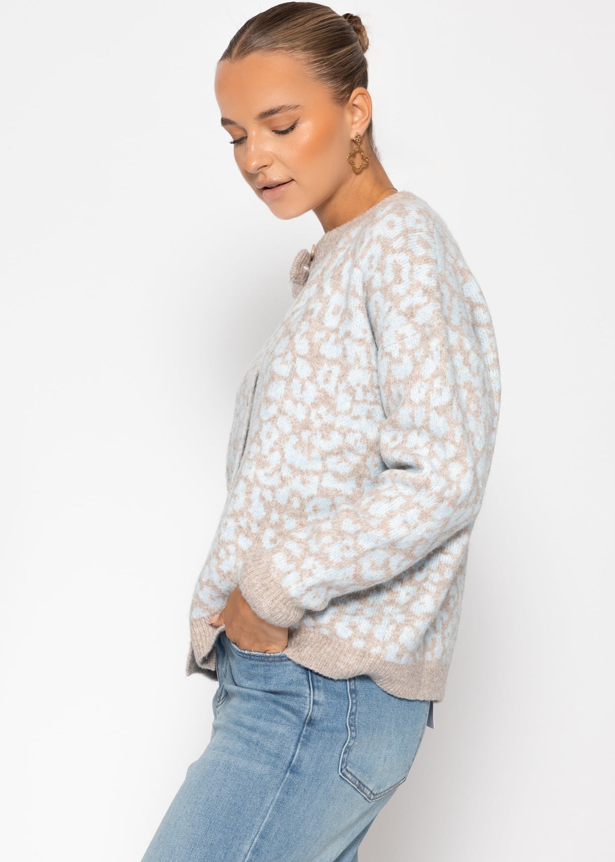 Cardigan mit Leo-Muster - hellblau