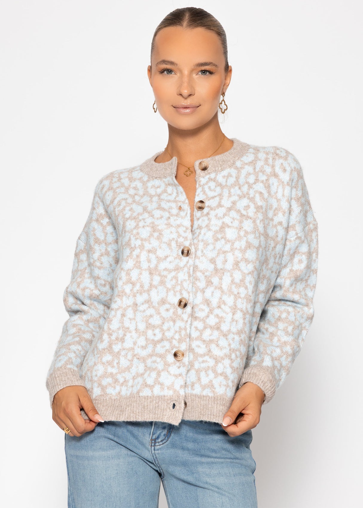 Cardigan mit Leo-Muster - hellblau