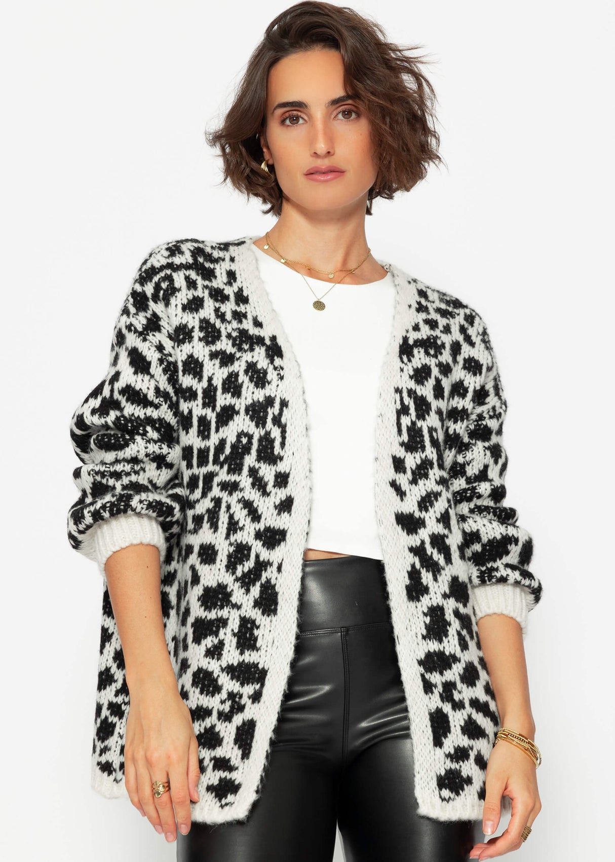 Cardigan with leopard print - black-off-white