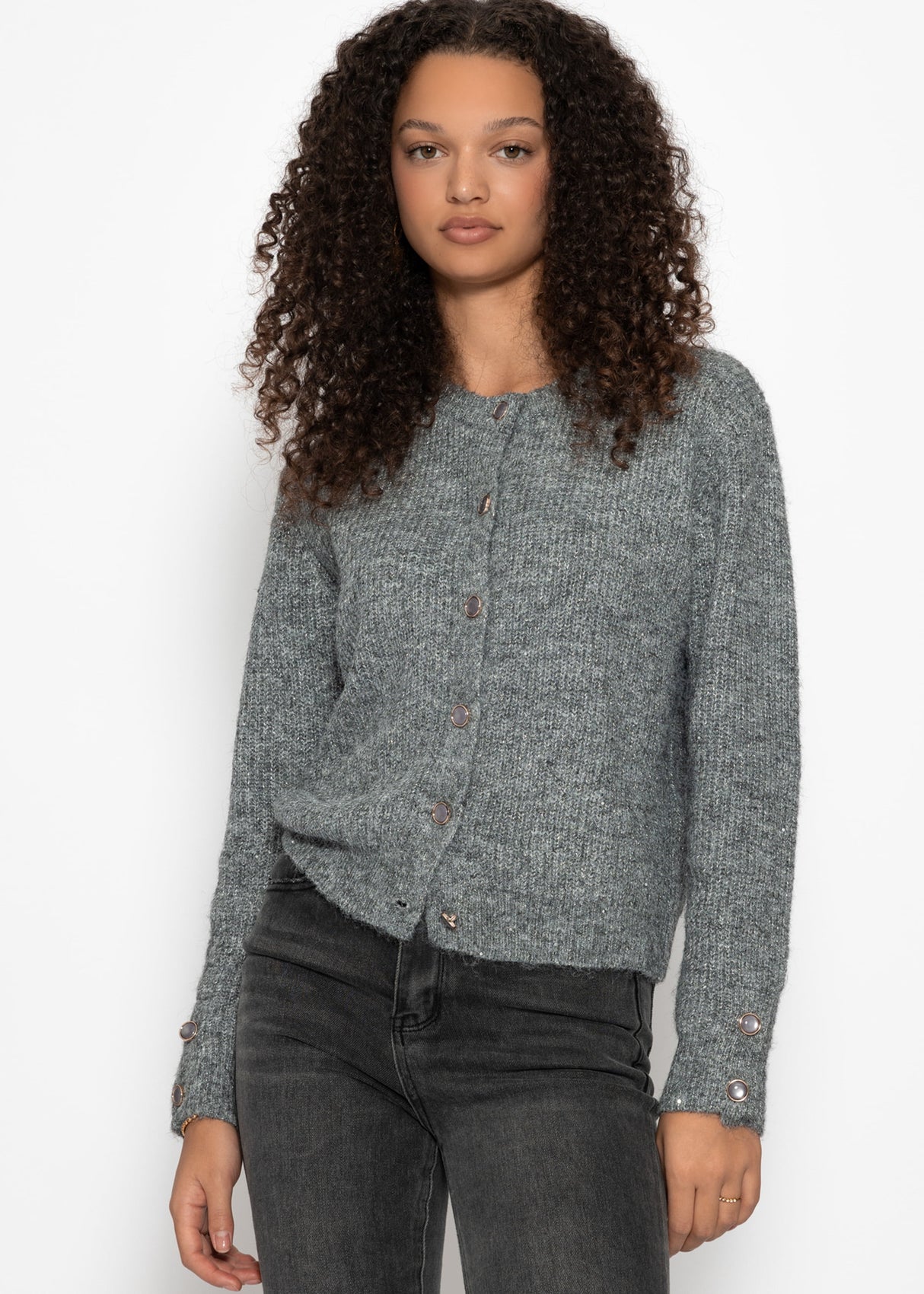 Cardigan mit Pailletten und Lurex - grau