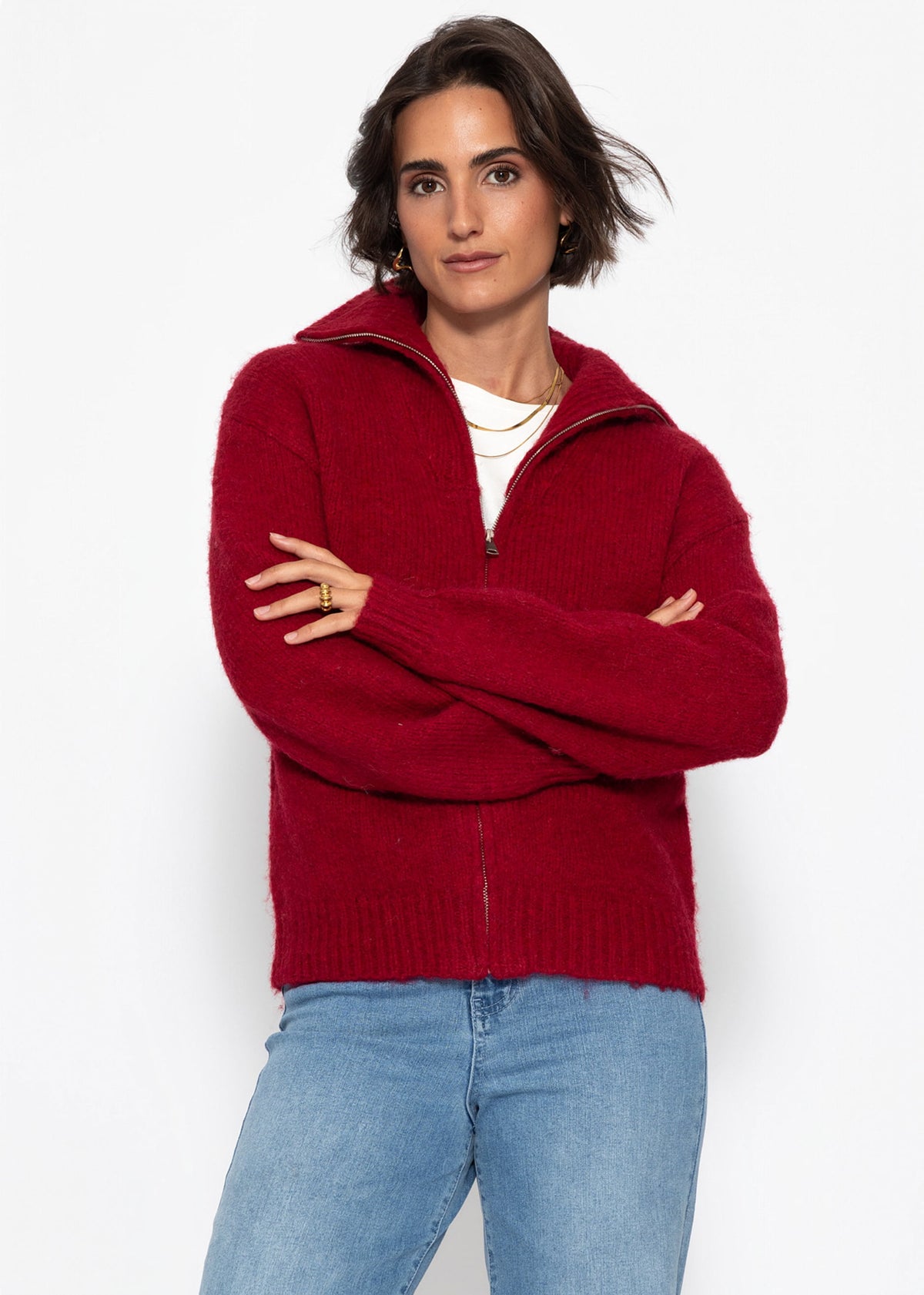 Cardigan with zipper - dark red