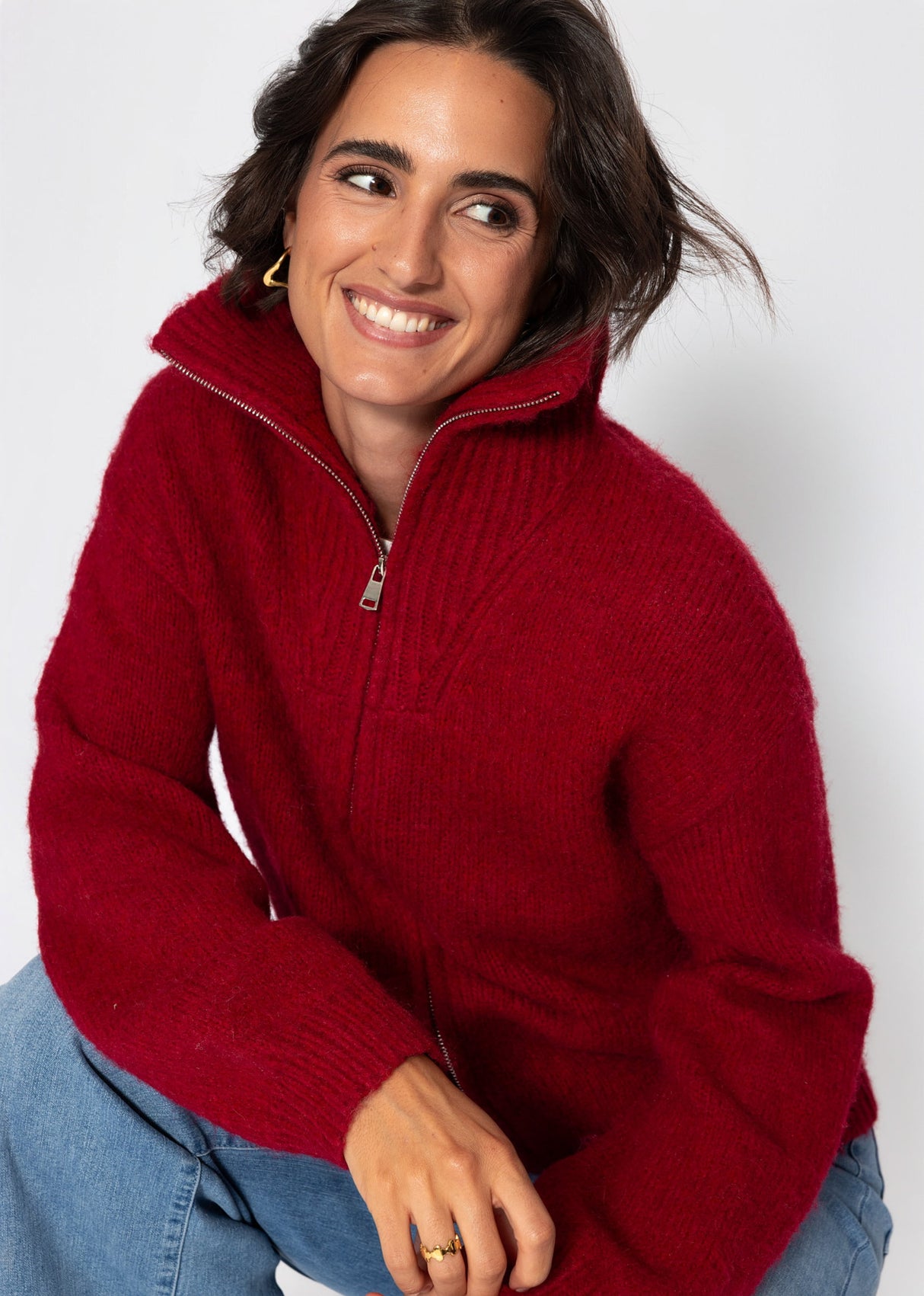 Cardigan with zipper - dark red
