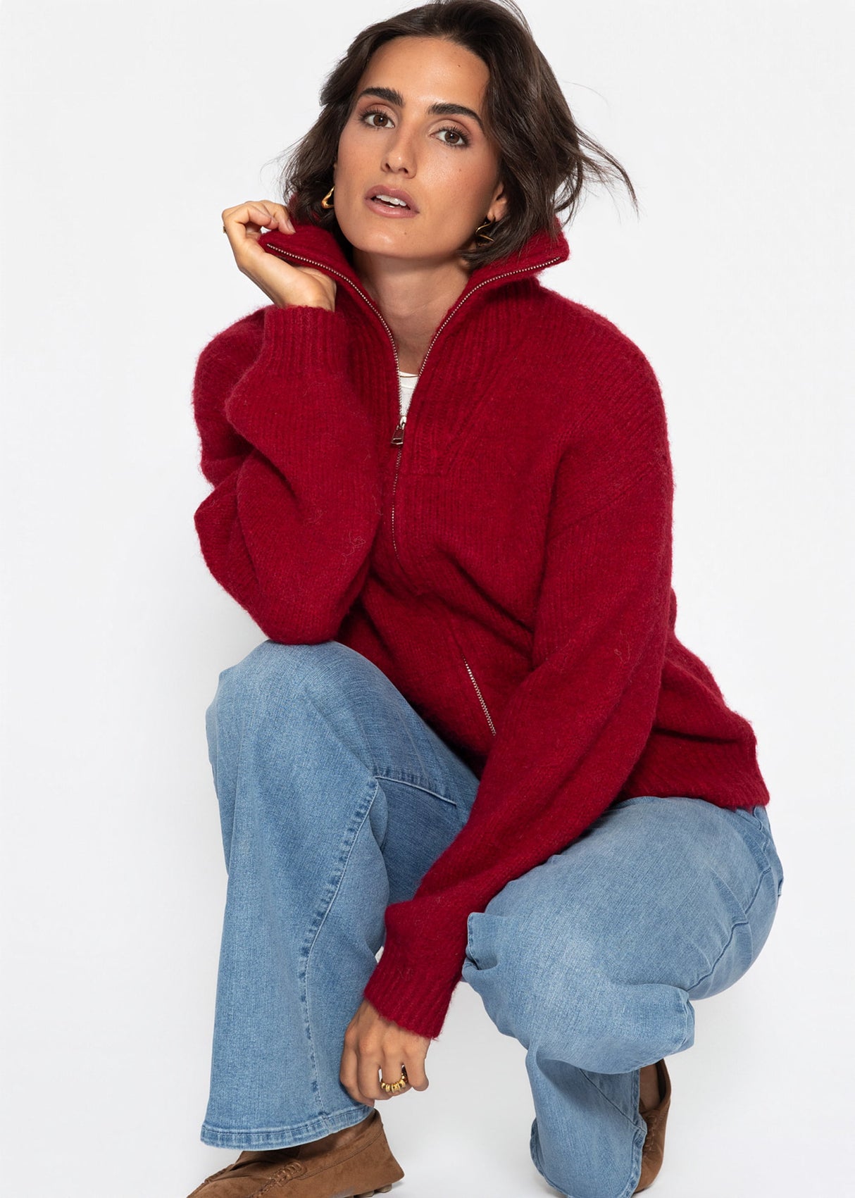 Cardigan with zipper - dark red