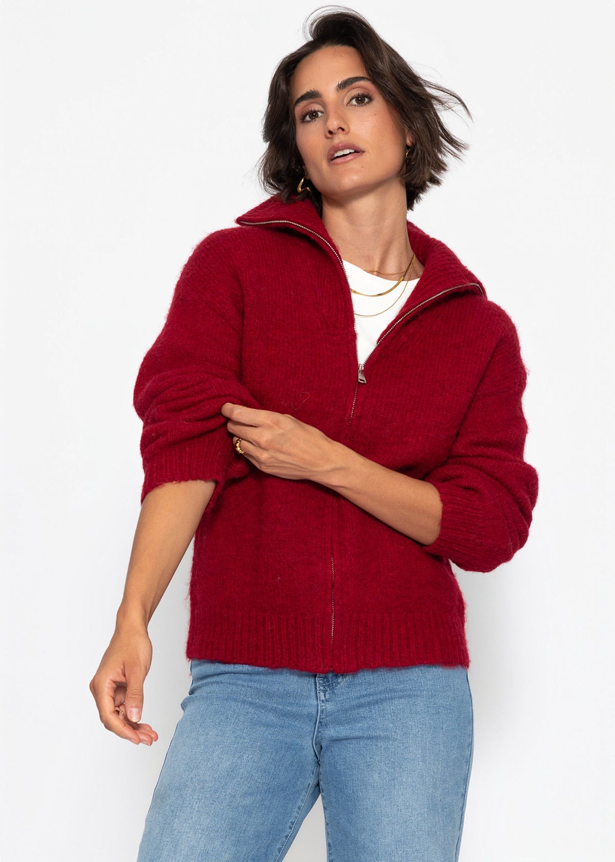 Cardigan with zipper - dark red