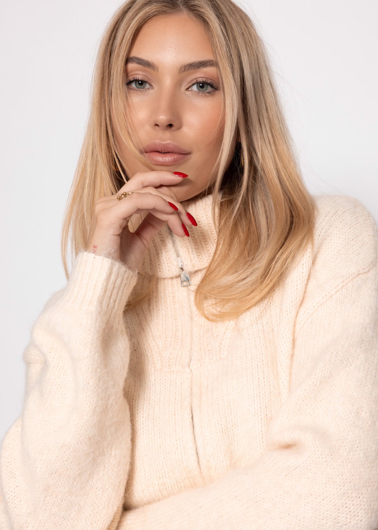 Cardigan with zipper - off-white