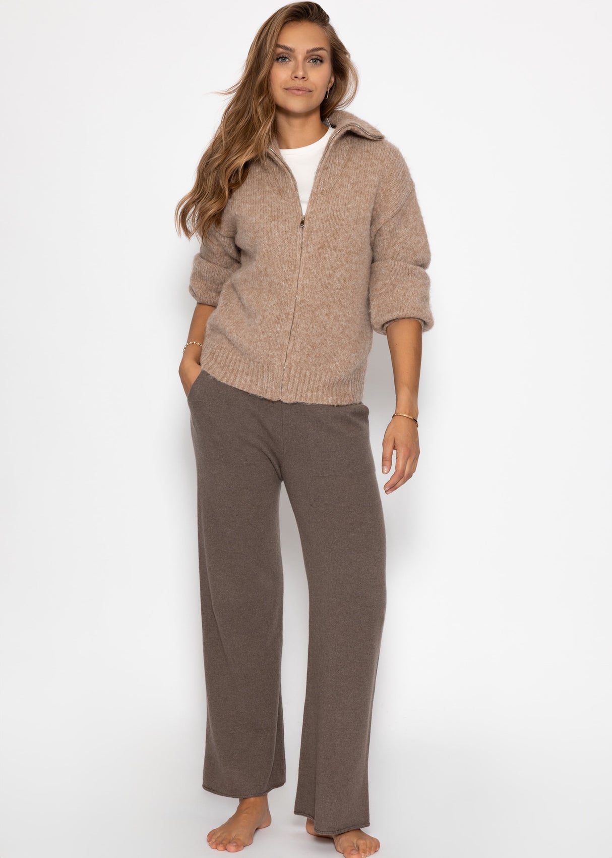 Cardigan with zipper - taupe