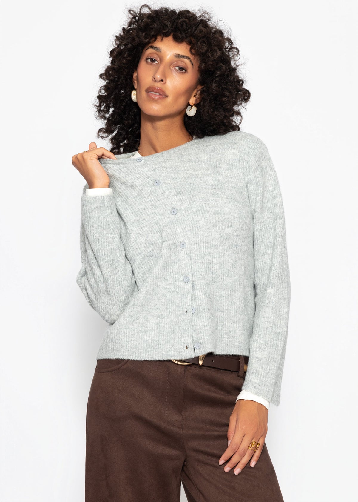 Cardigan mit Rippstruktur - hellgrau