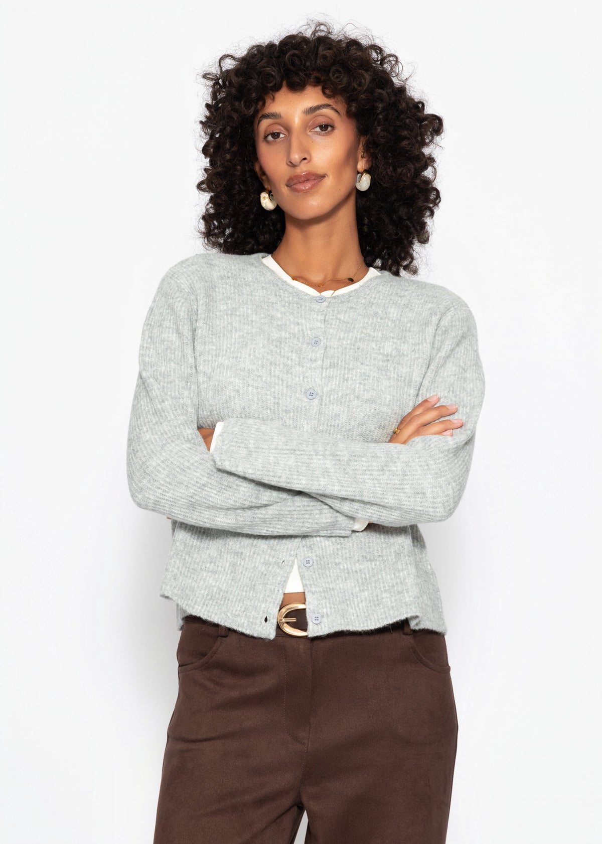 Cardigan mit Rippstruktur - hellgrau