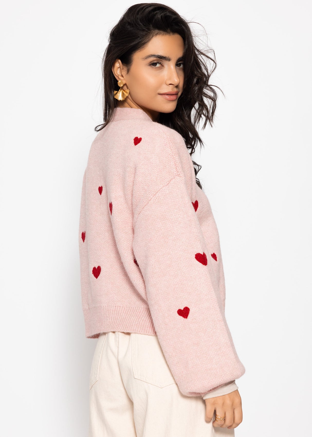 Cardigan mit roten Herzen - rosa