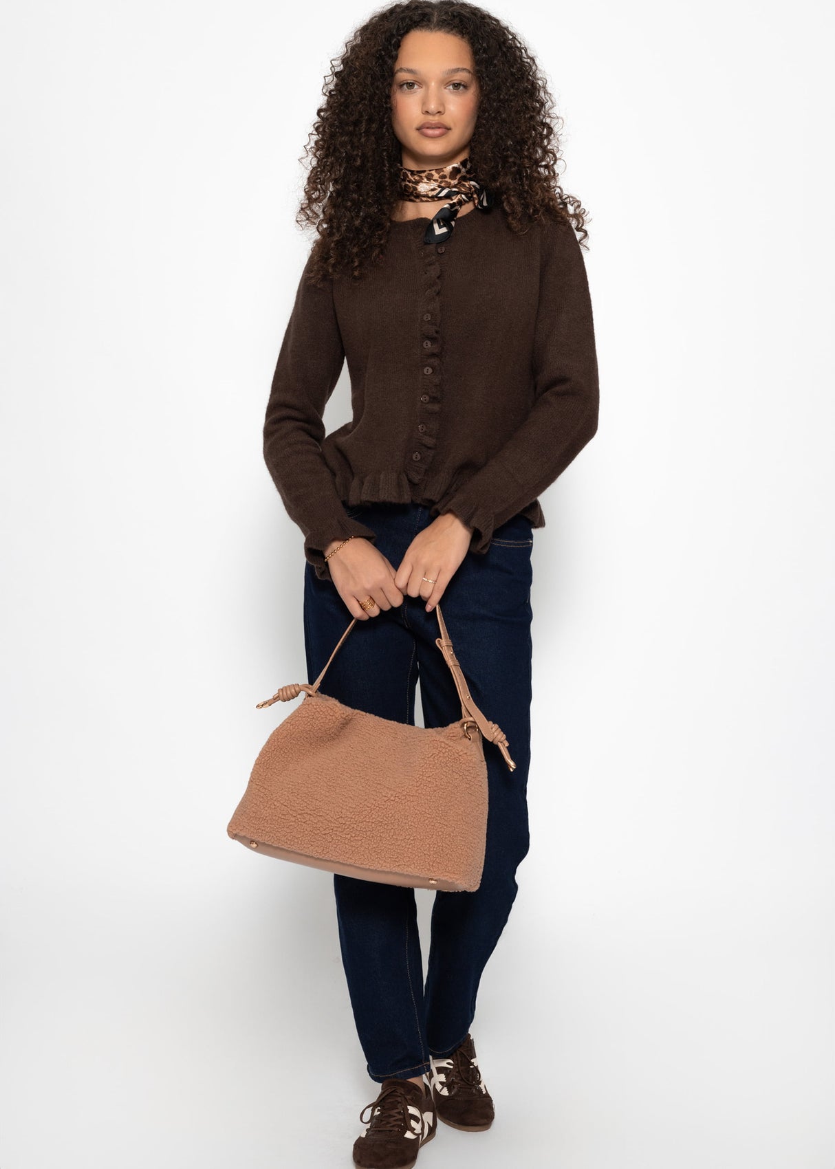 Cardigan with ruffles - dark brown