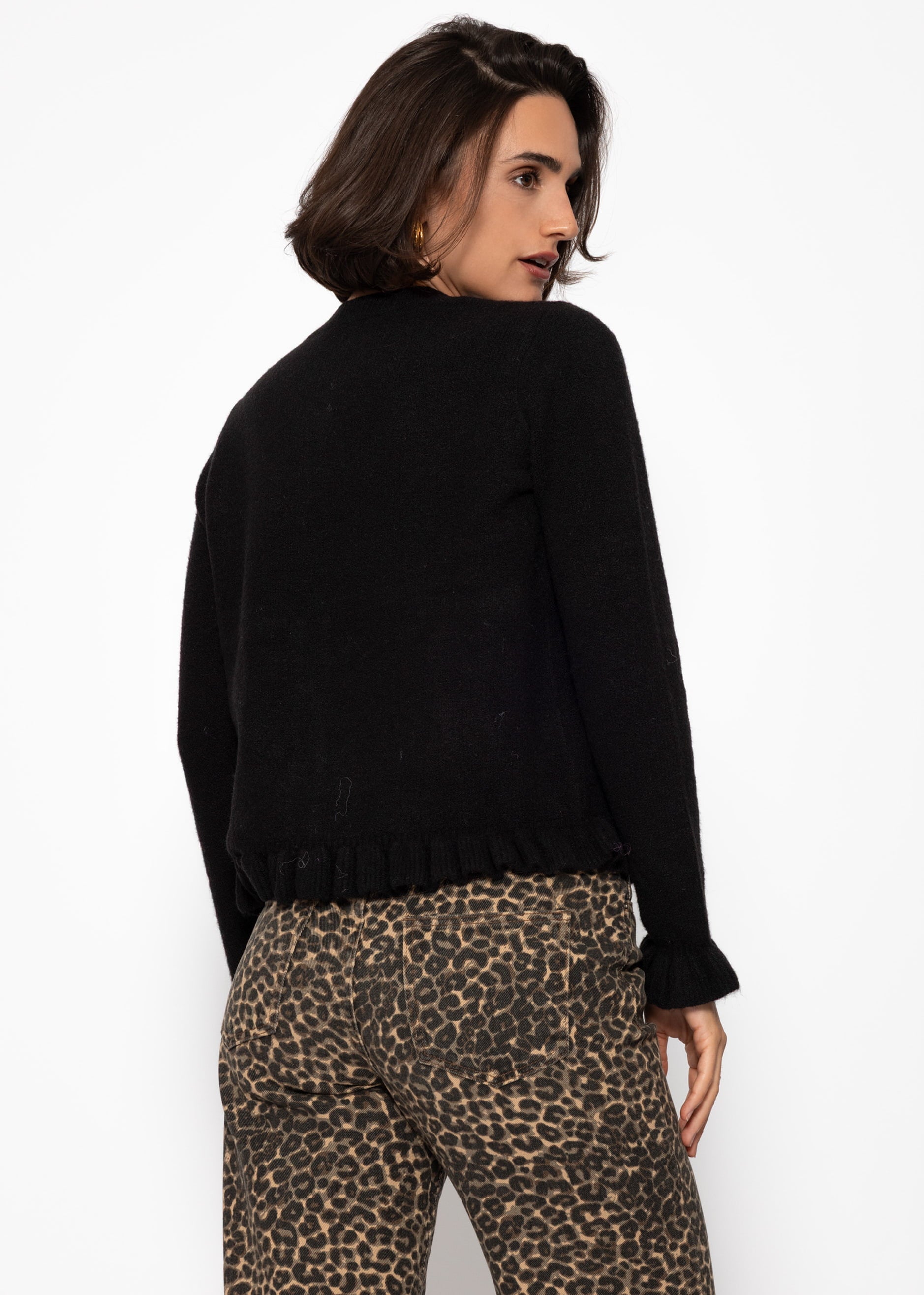 Cardigan with ruffles - black