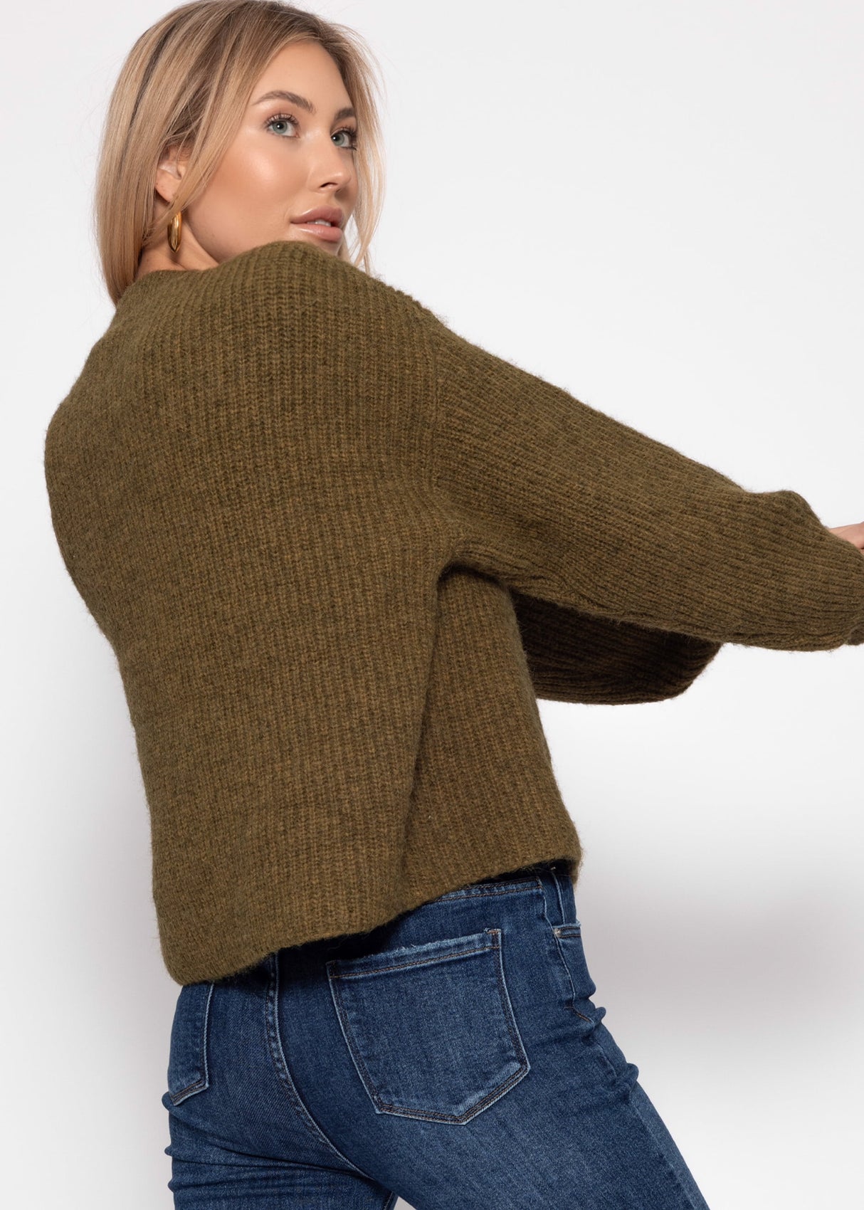 Cardigan with round neckline - khaki
