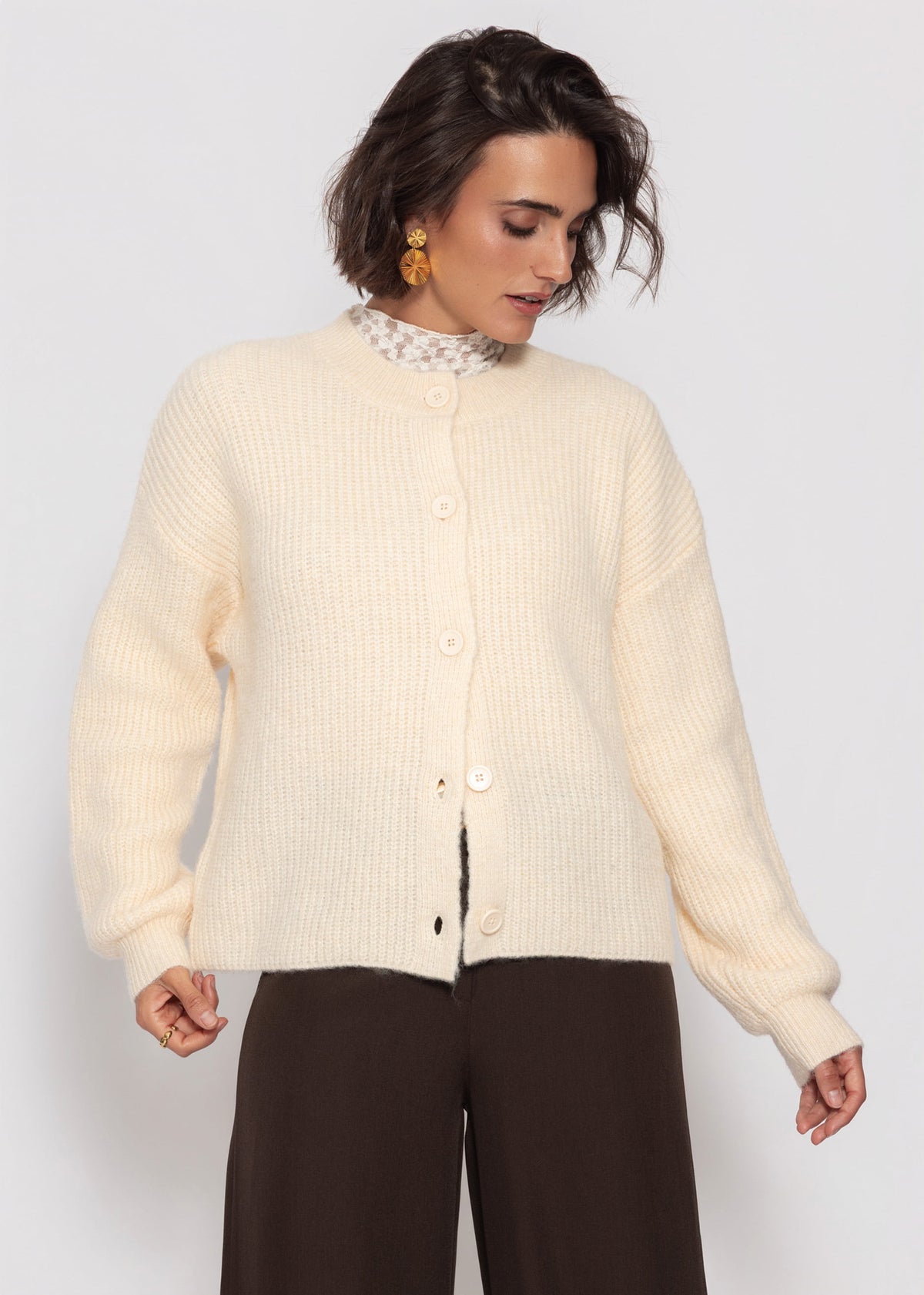 Cardigan mit Rundhalsausschnitt - offwhite
