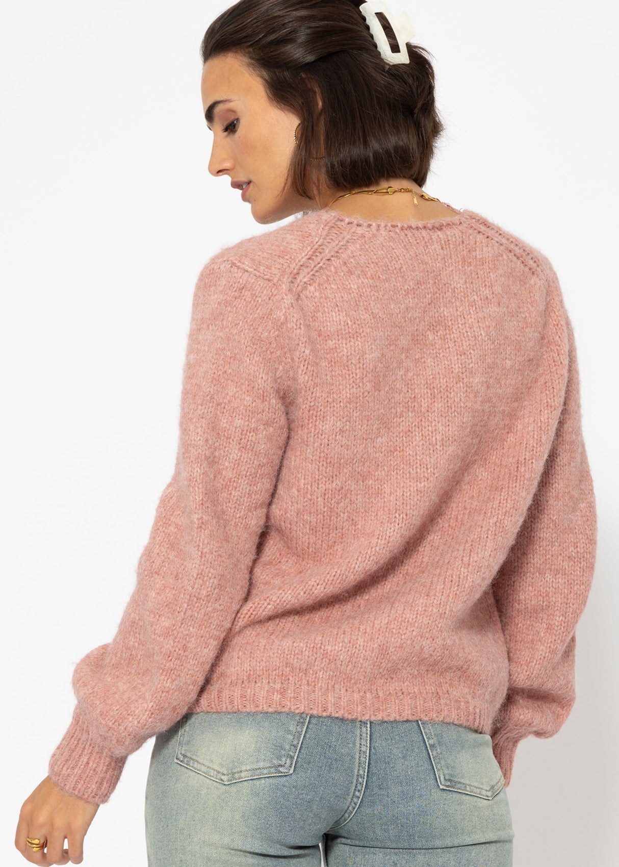 Cardigan with lace neckline - old pink