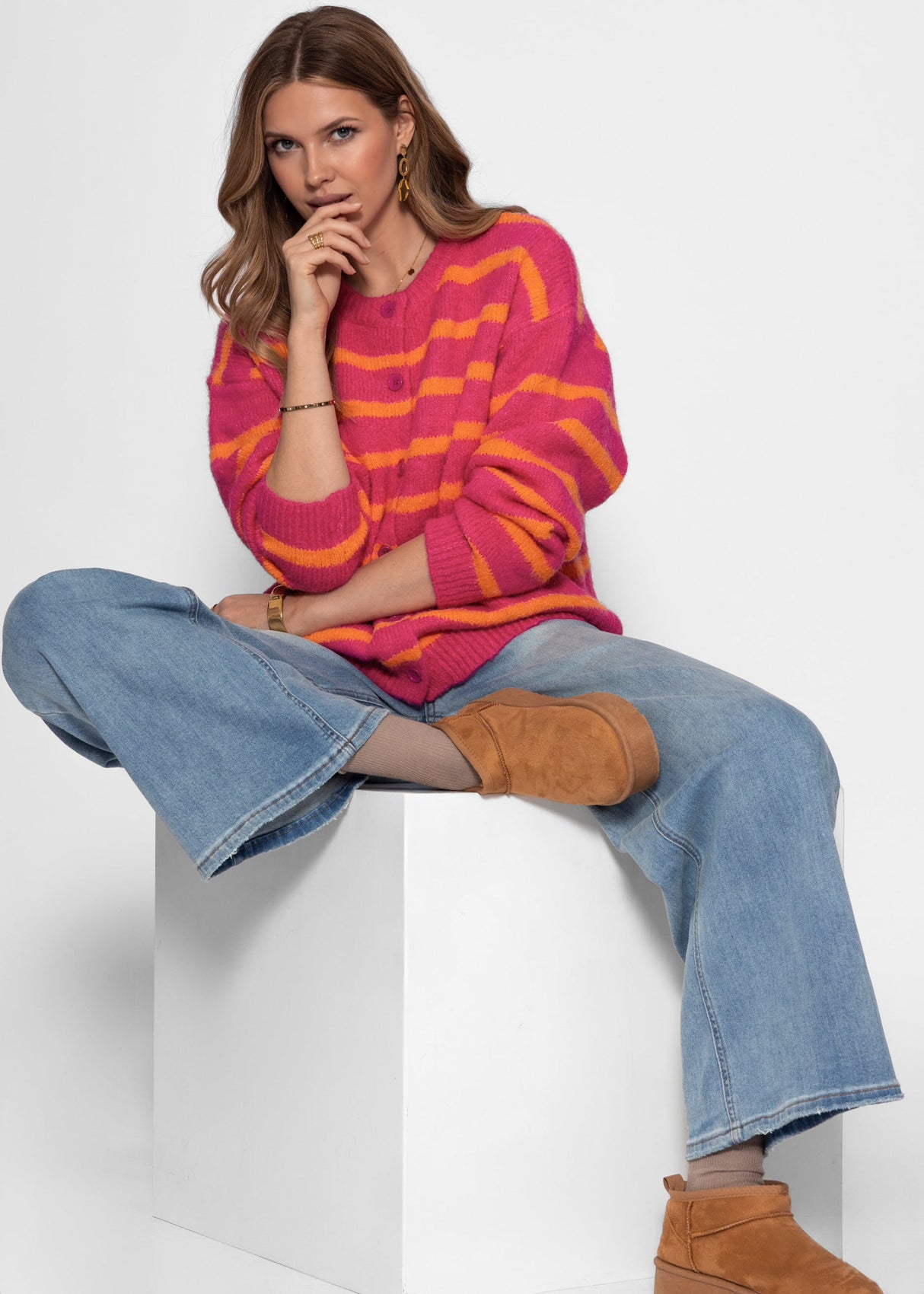 Cardigan mit Streifen - orange-pink