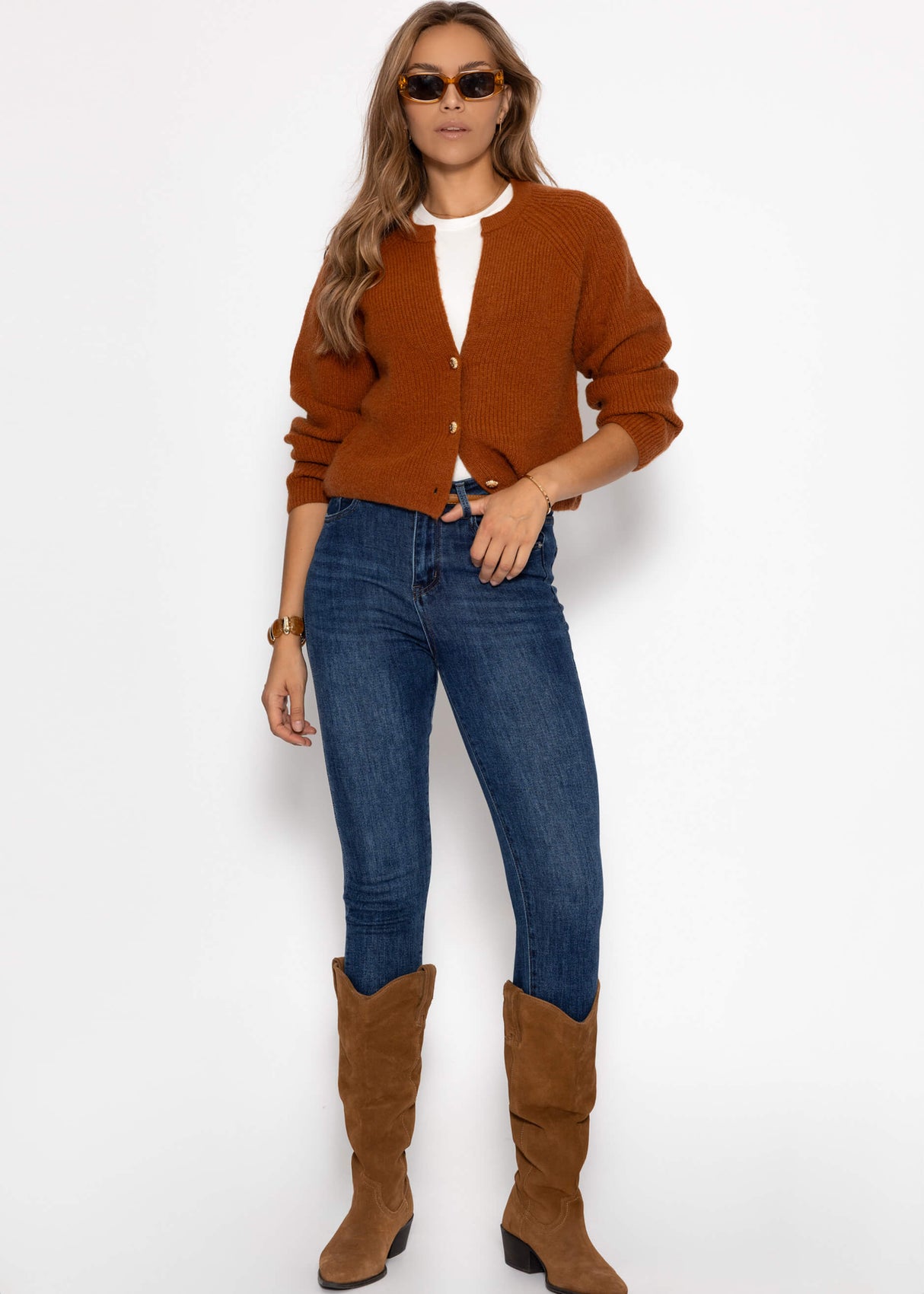 Cardigan mit V-Ausschnitt - braun