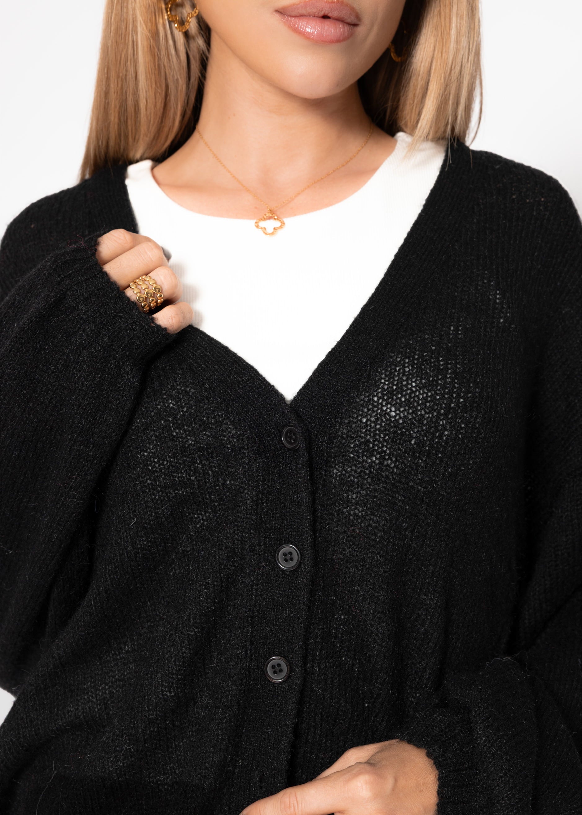 Striped cardigan with V -neck - black