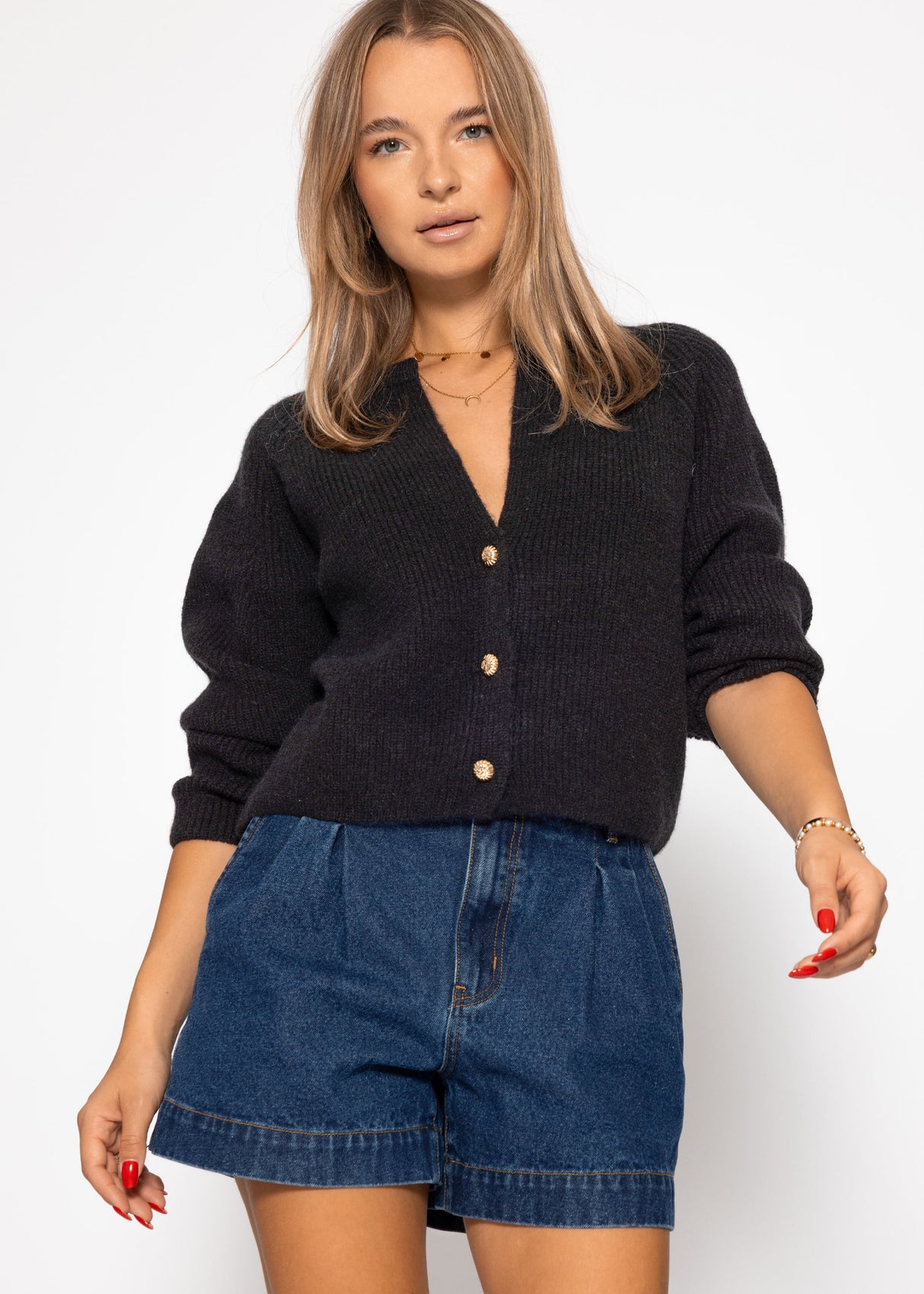 Cardigan mit V-Ausschnitt - schwarz