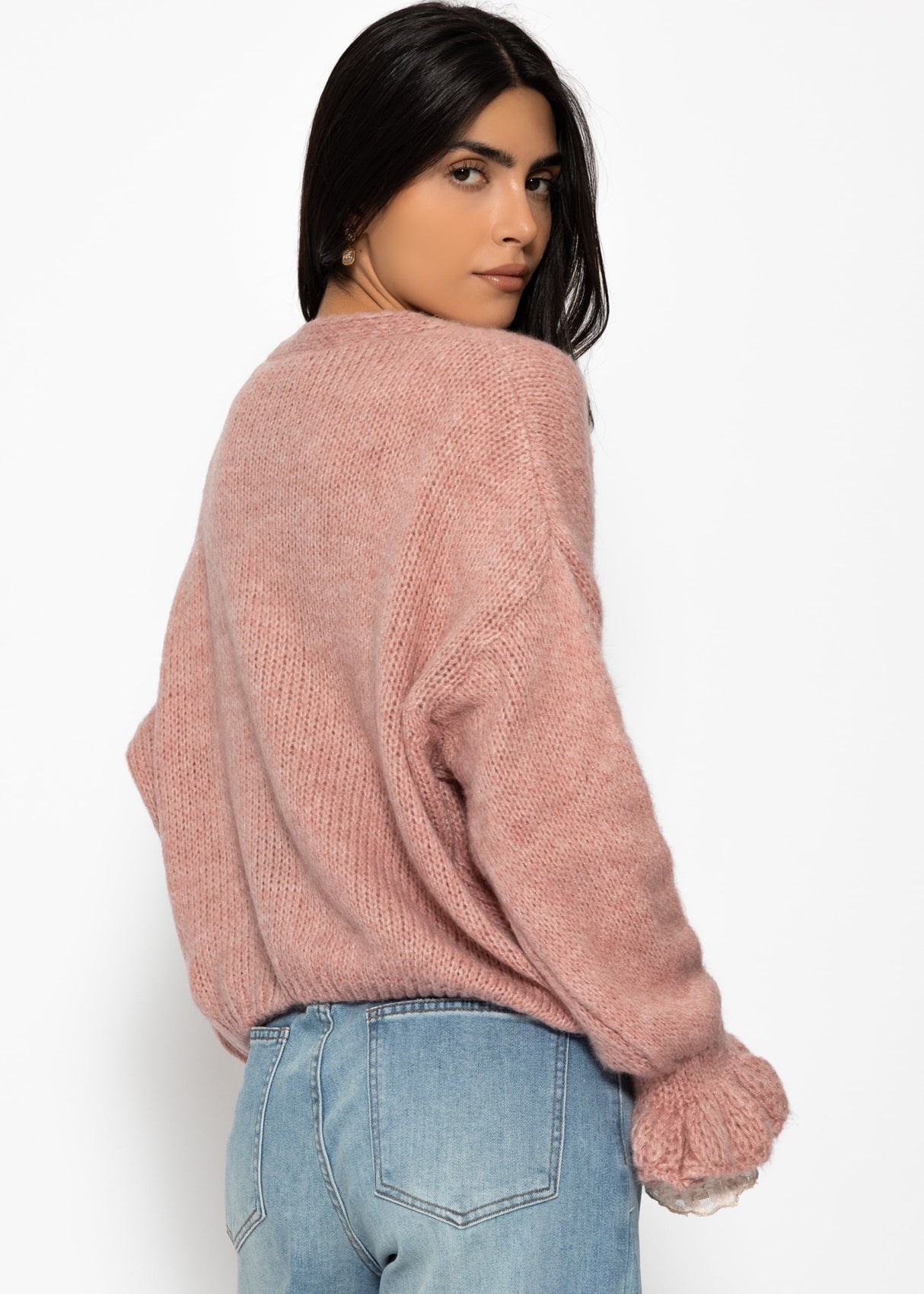 Cardigan with flounces - dusky pink