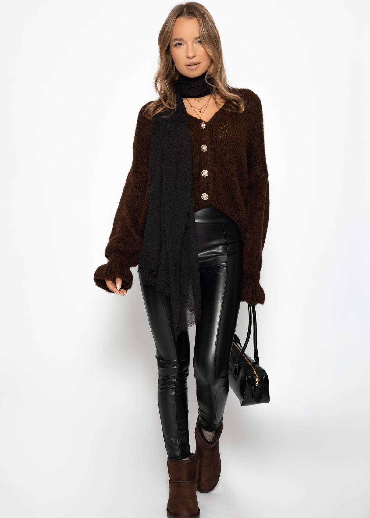 Cardigan mit Volants - braun