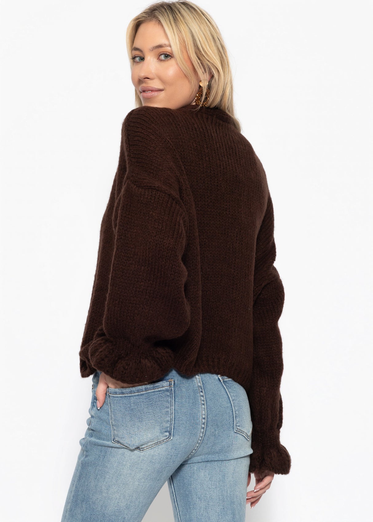 Cardigan mit Volants - braun