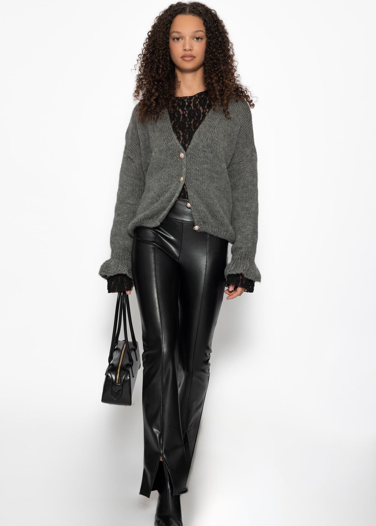 Cardigan mit Volants - dunkelgrau