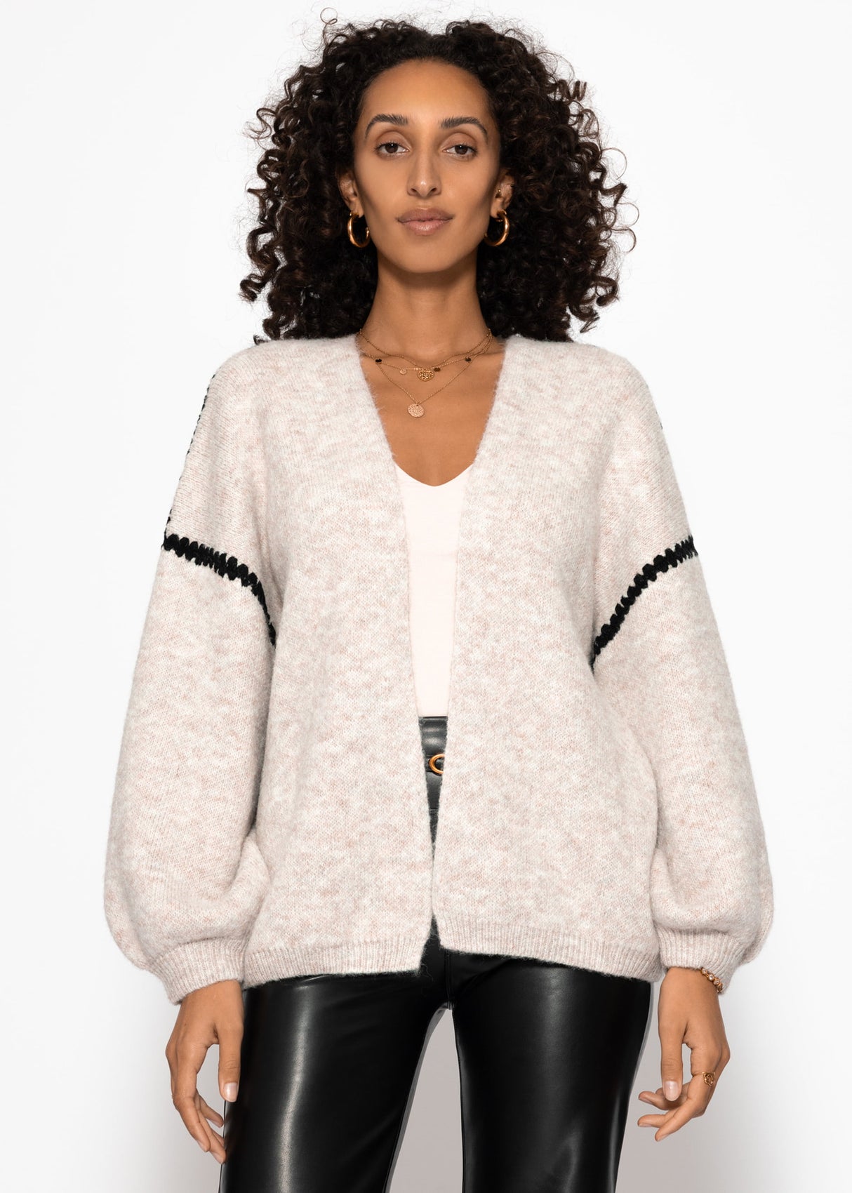 Cardigan with decorative stitching - beige