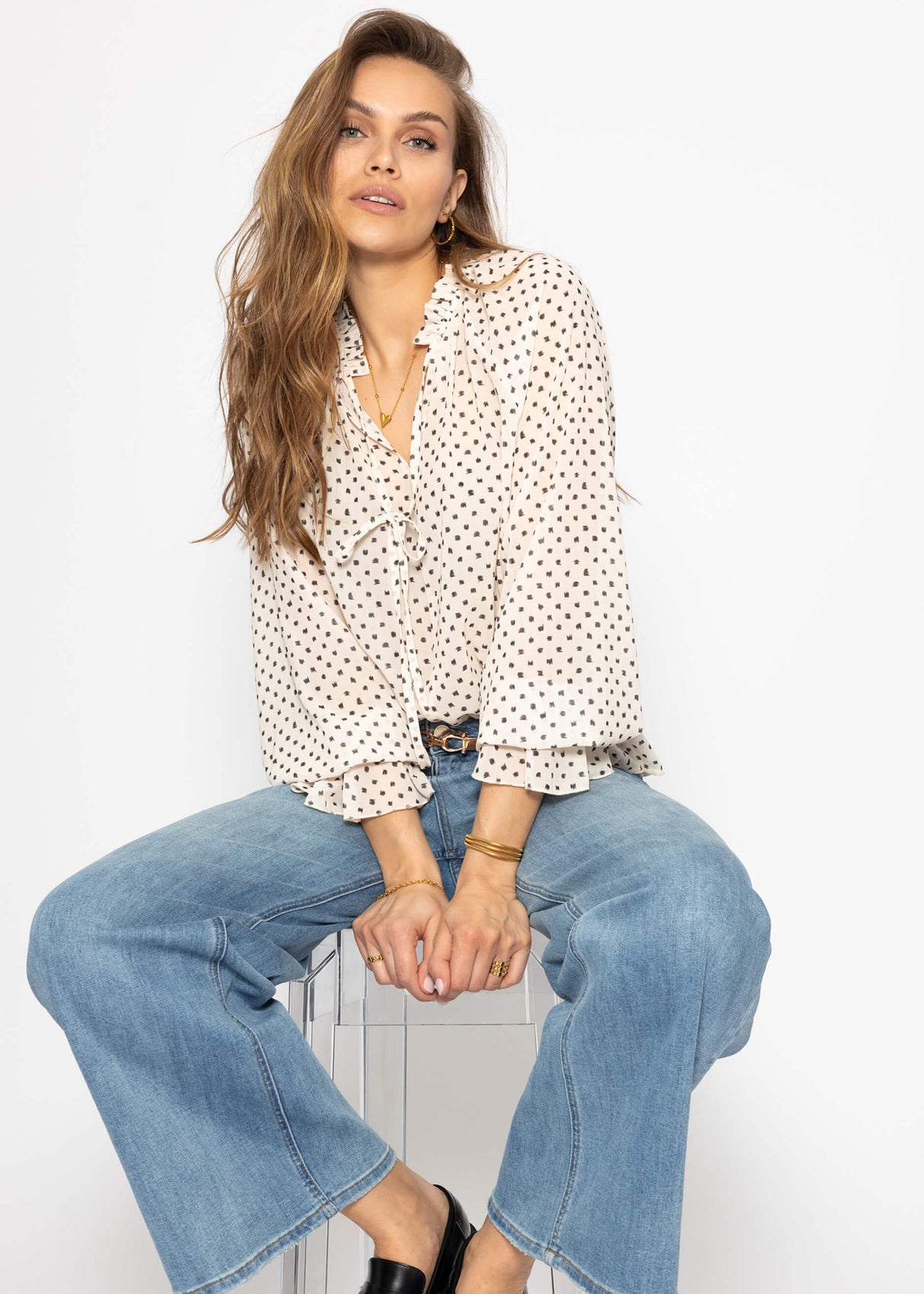 Chiffon blouse with print - beige