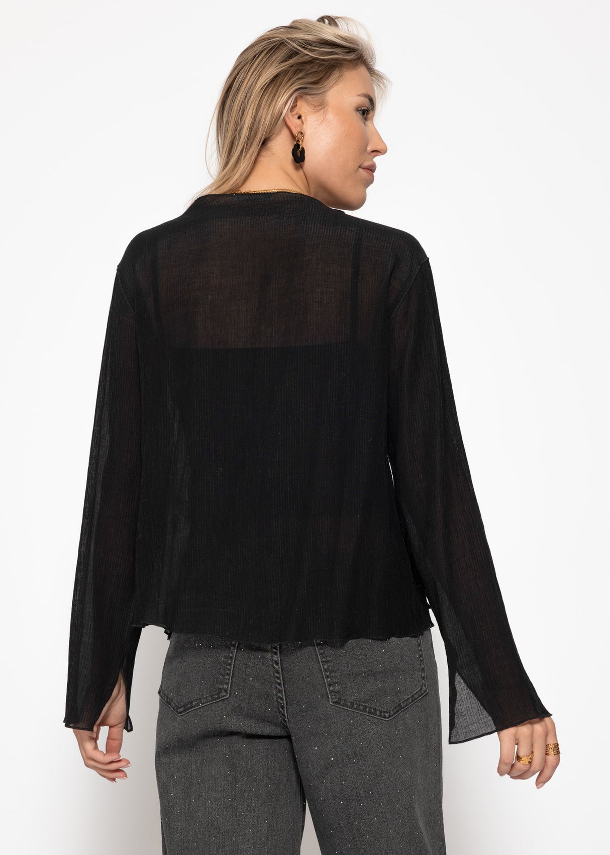 Chiffon Bluse mit Schleifenverschluss - schwarz