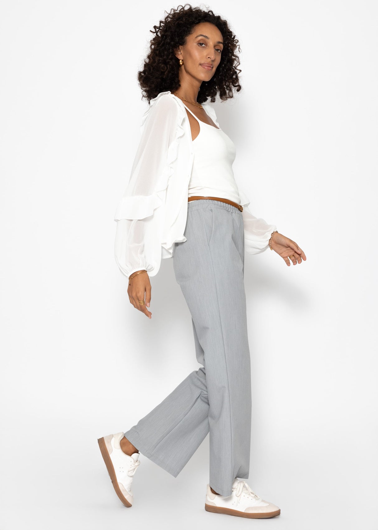 Chiffon blouse with flounces - off-white