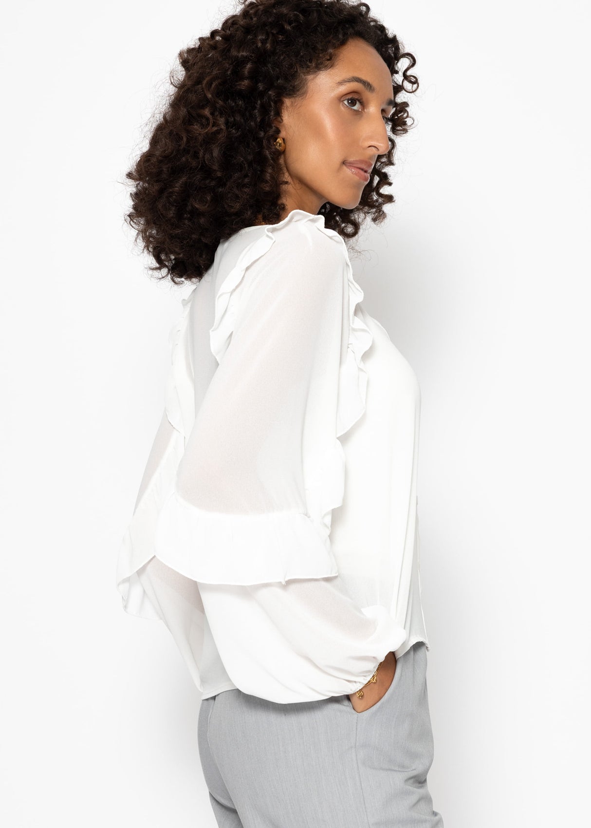 Chiffon blouse with flounces - off-white